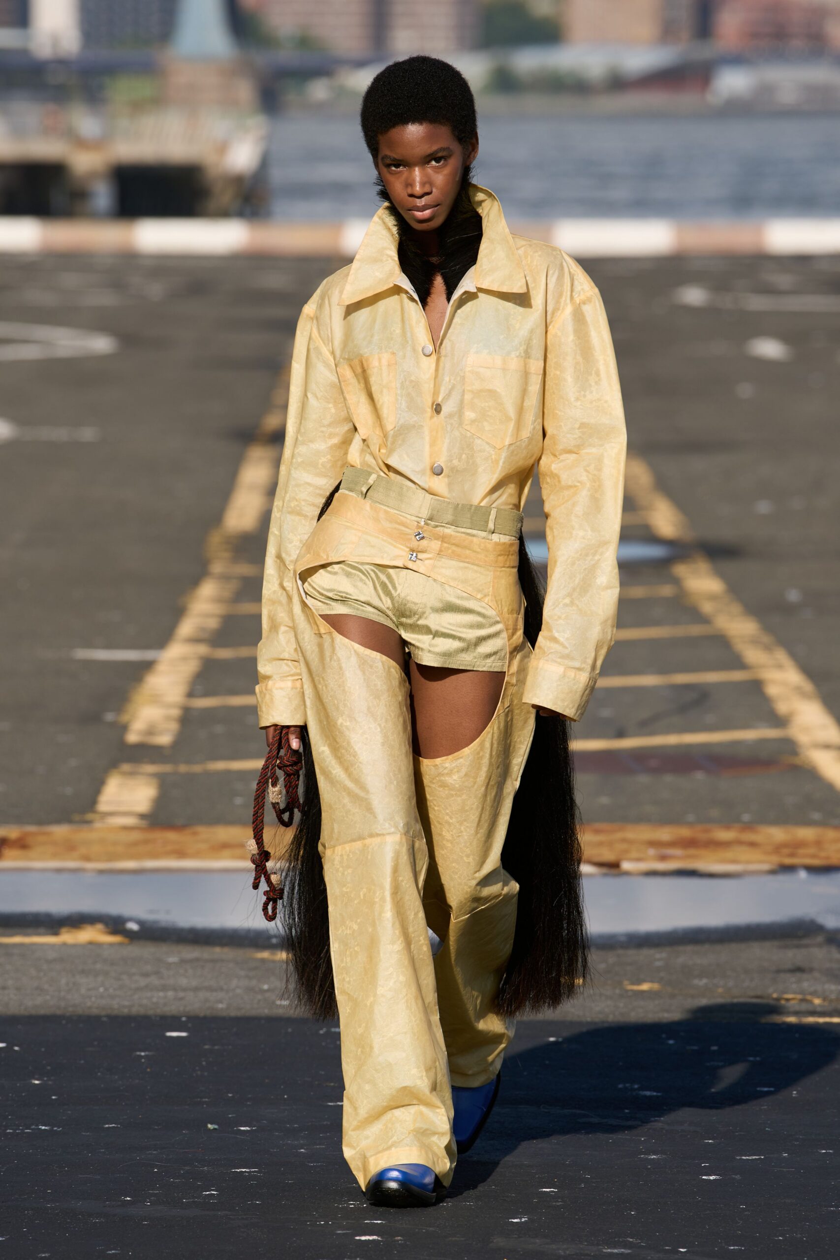 yellow unknown cutout relaxed wide-leg pants