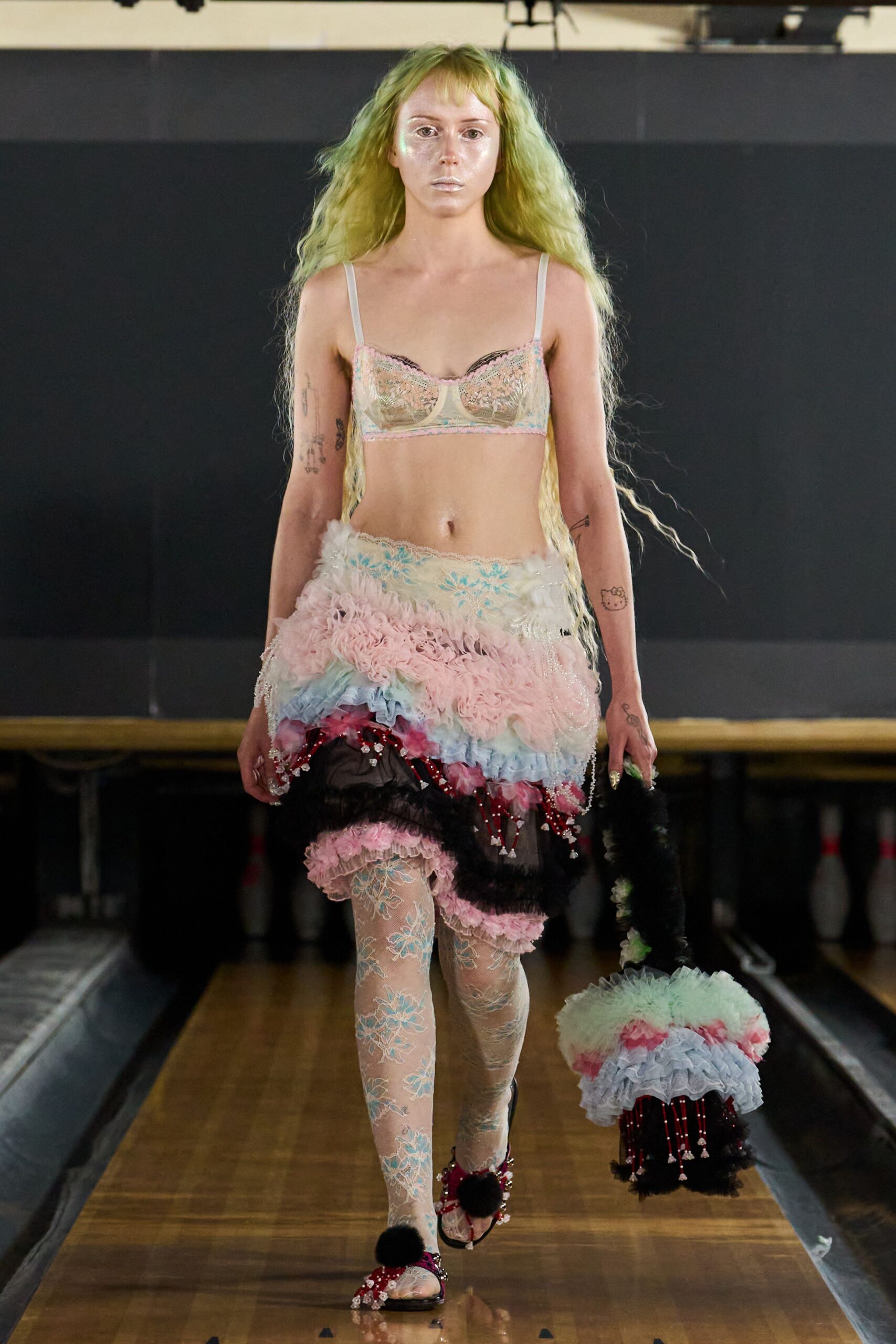 pastel ruffled tulle mini skirt
