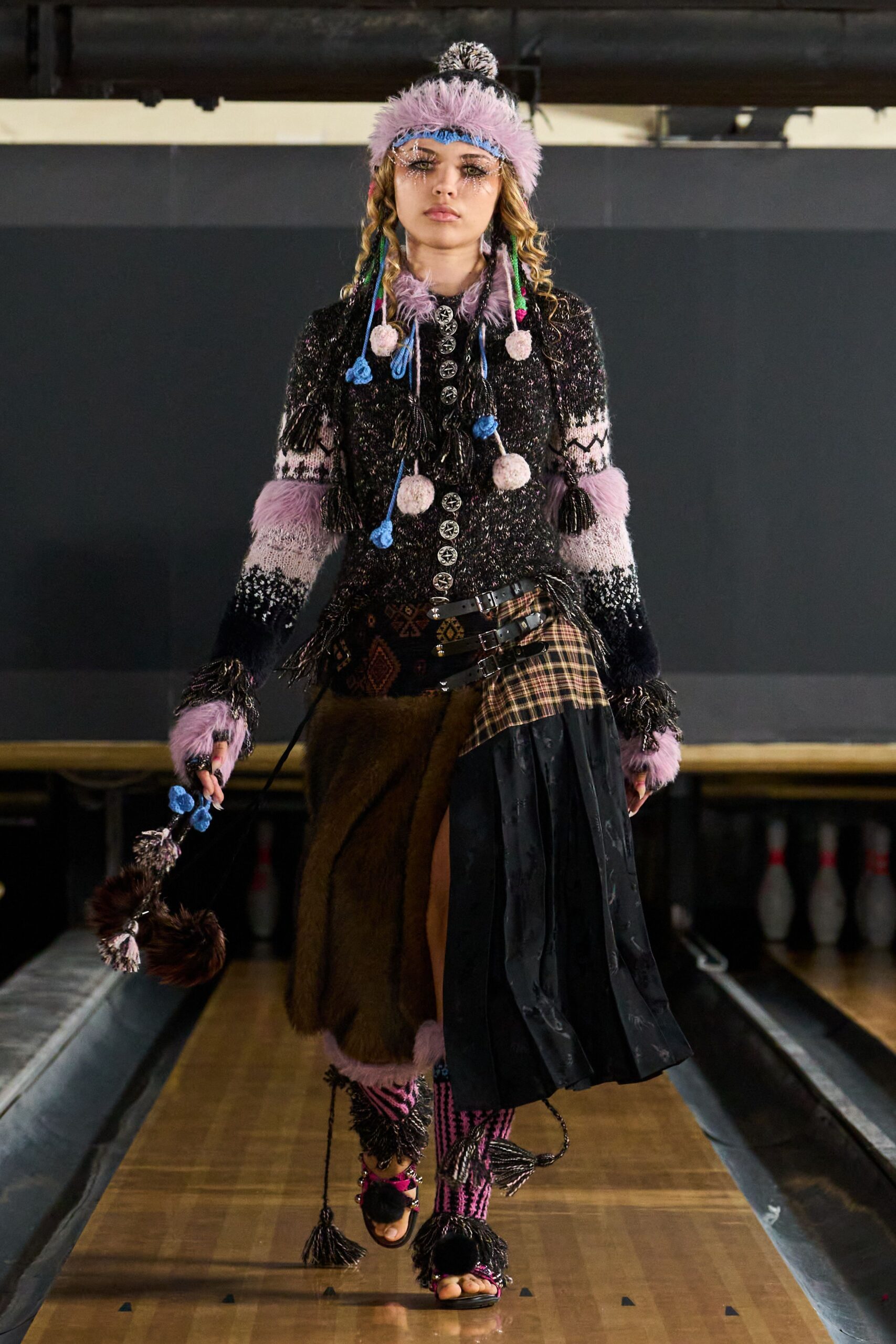 patchwork belted midi skirt
