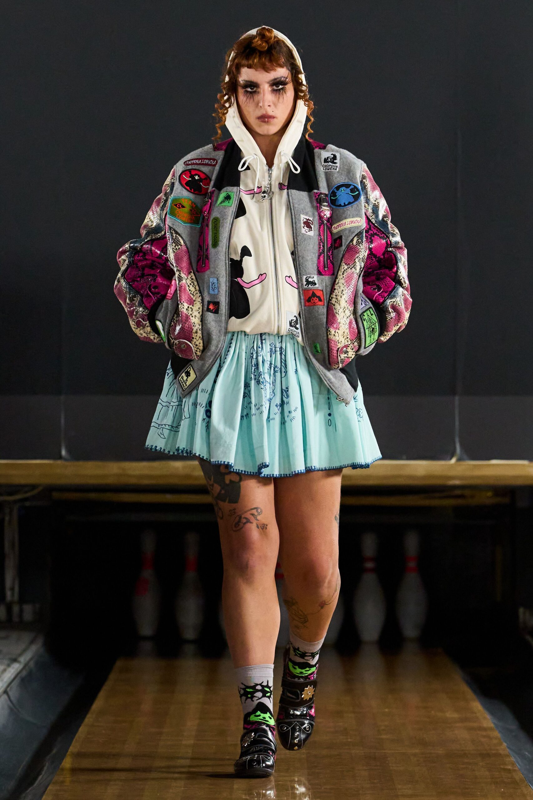 oversized python patch bomber jacket