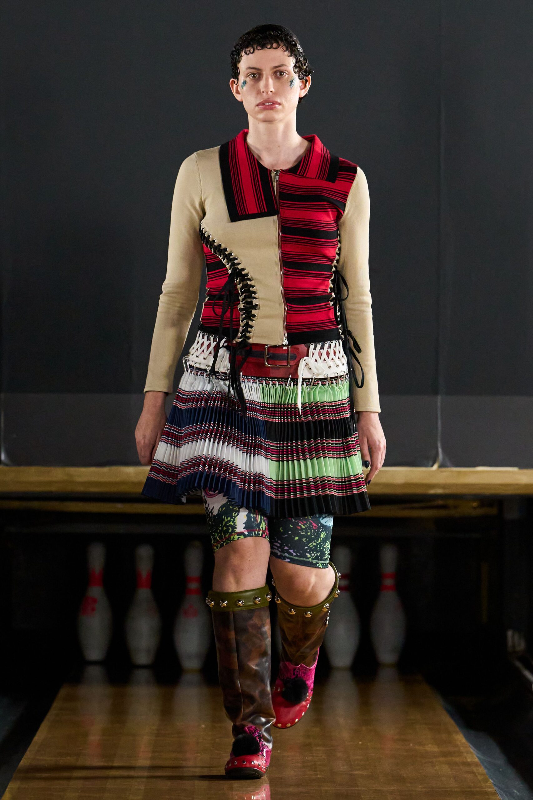lace-up corseted knit top