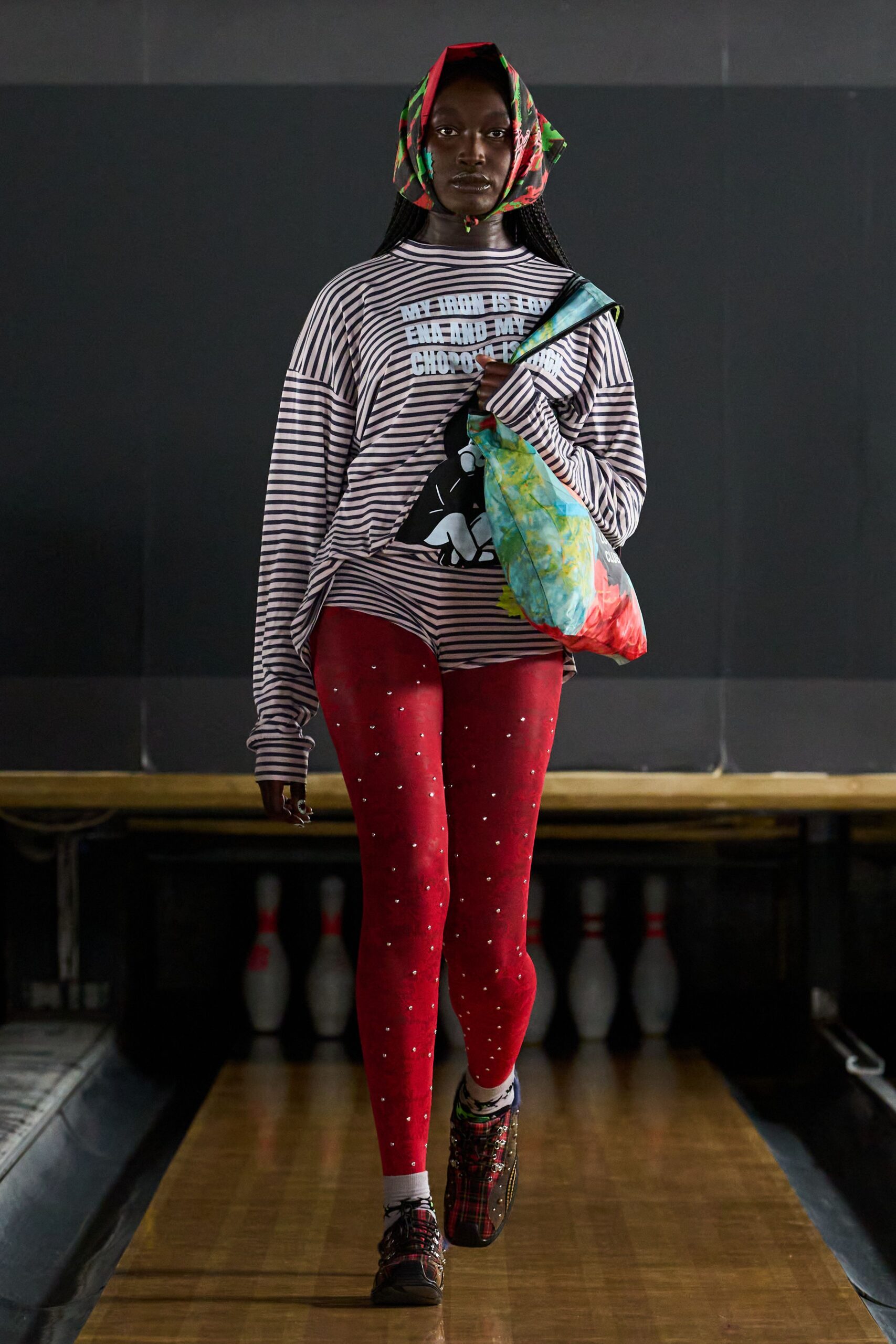 oversized striped graphic long-sleeve t-shirt
