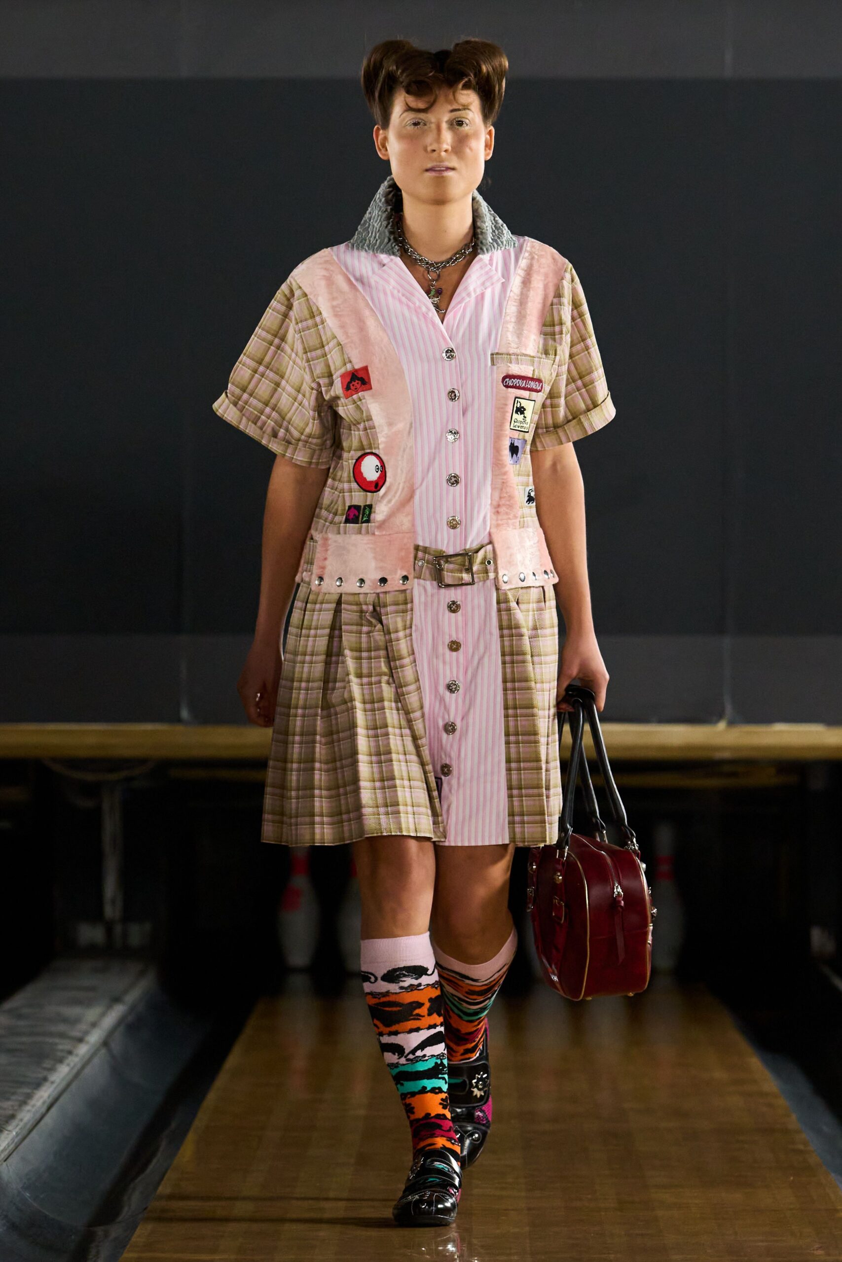 patchwork striped shirt dress