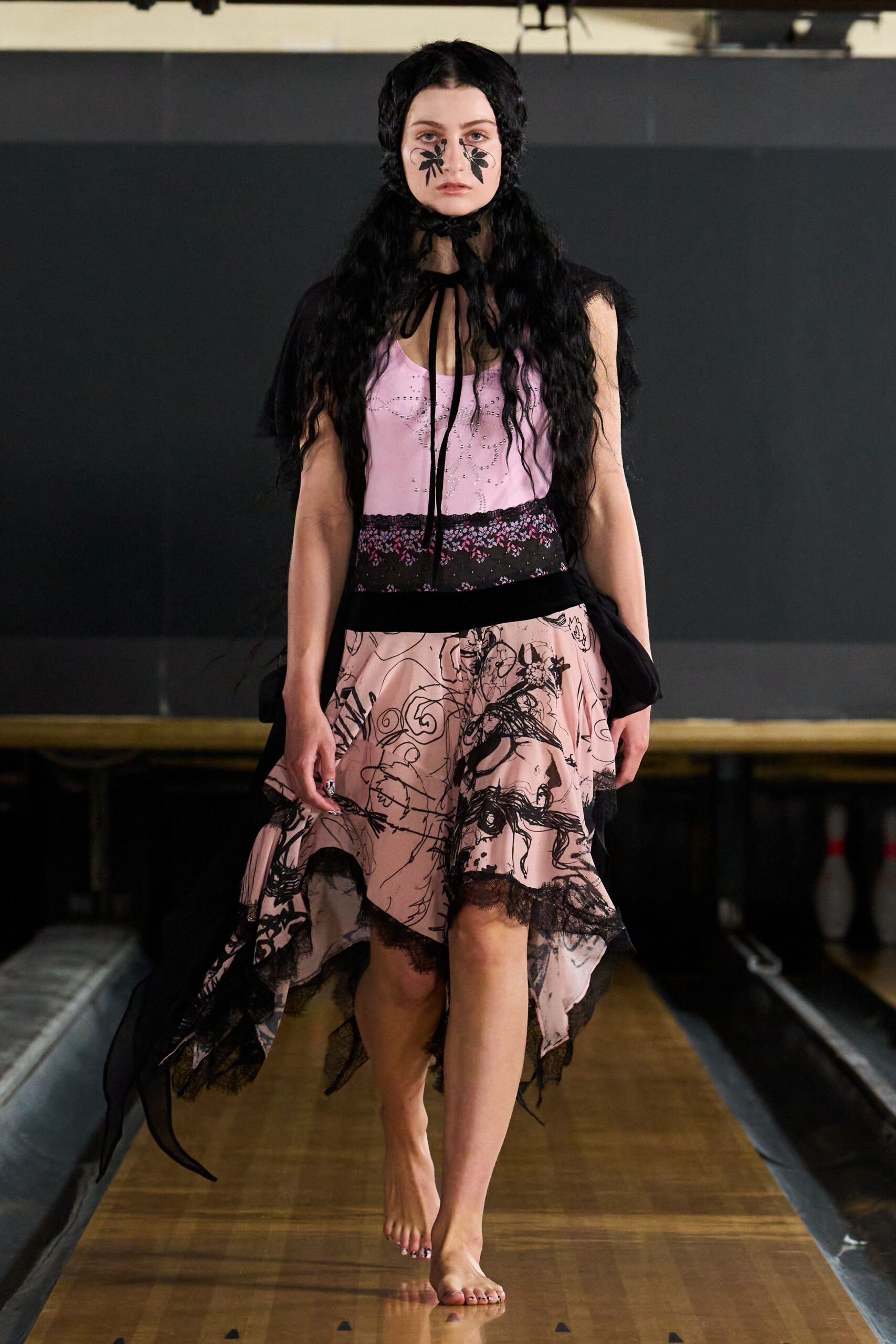 pink handkerchief-hem chiffon dress