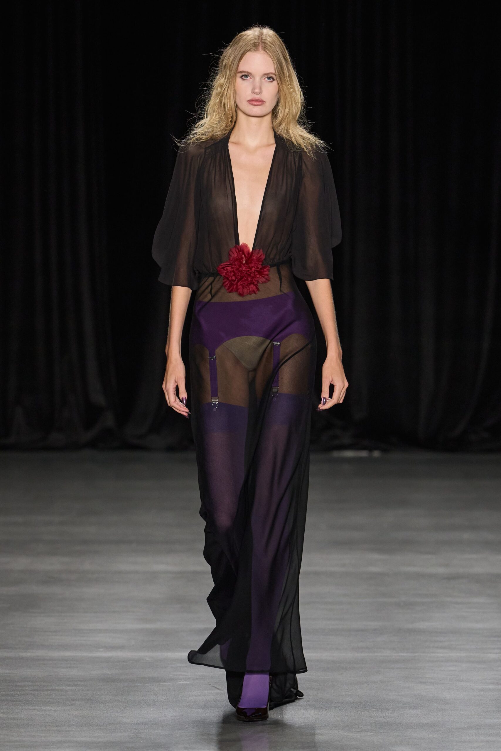 plunging sheer chiffon evening gown