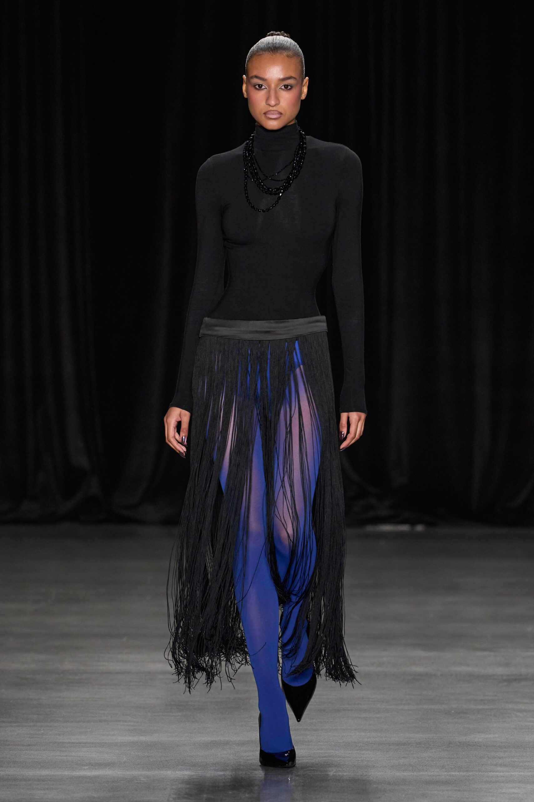 black fringe maxi skirt