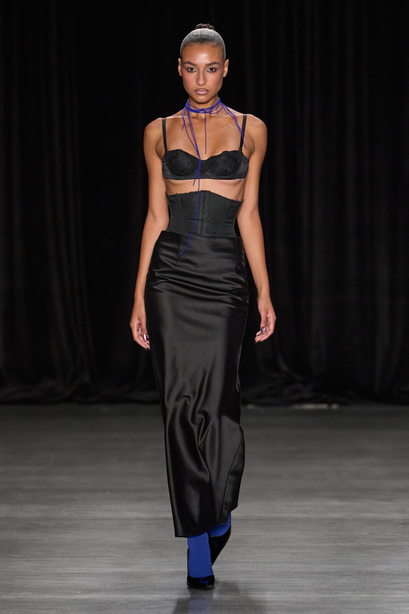 black satin column skirt
