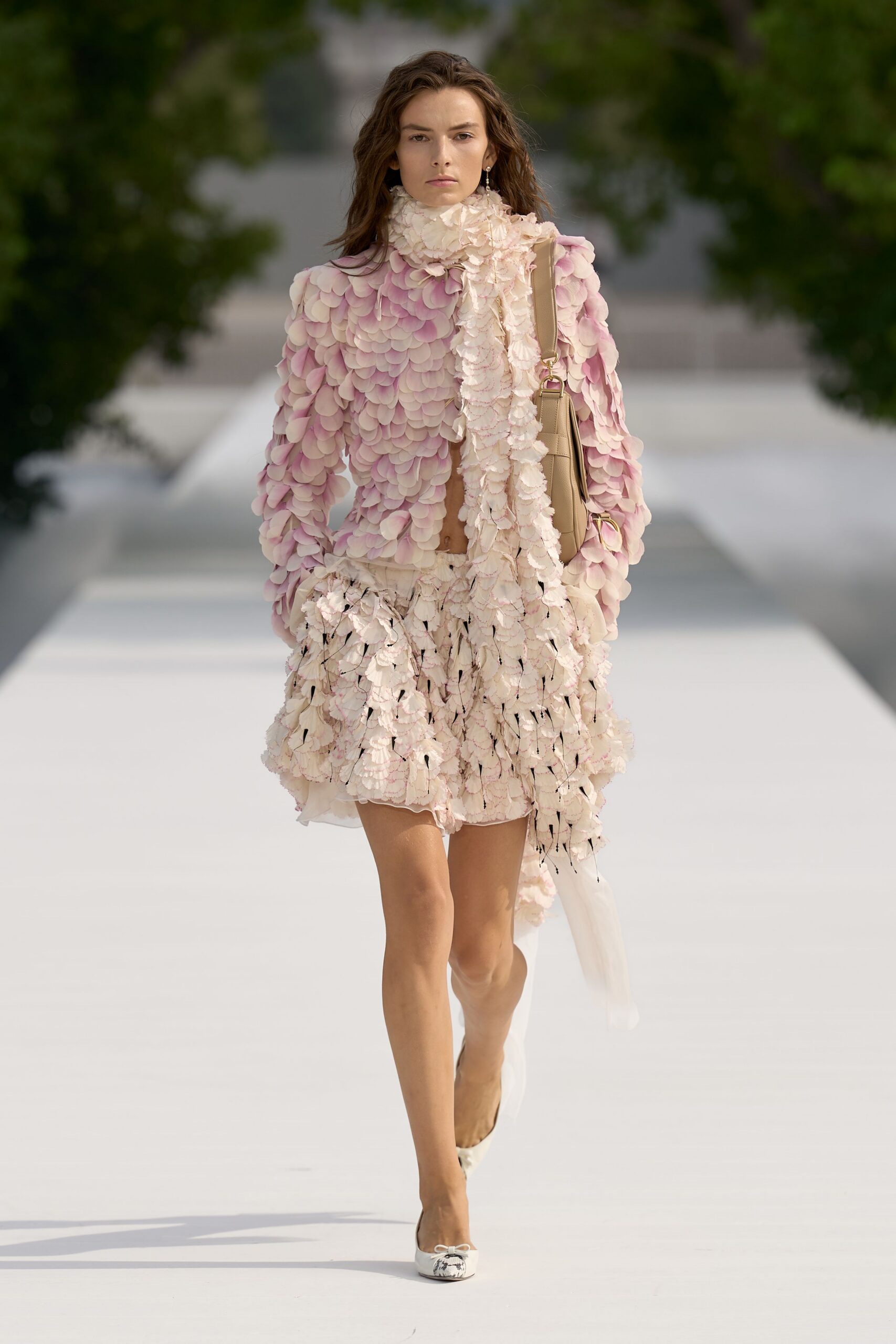 pink organza long-sleeve open-front embroidered textured cropped jacket