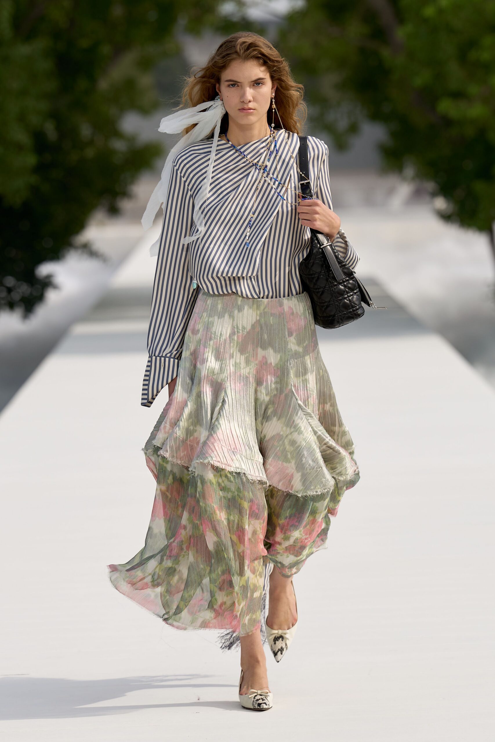 green chiffon floral pleated sheer flowing maxi skirt