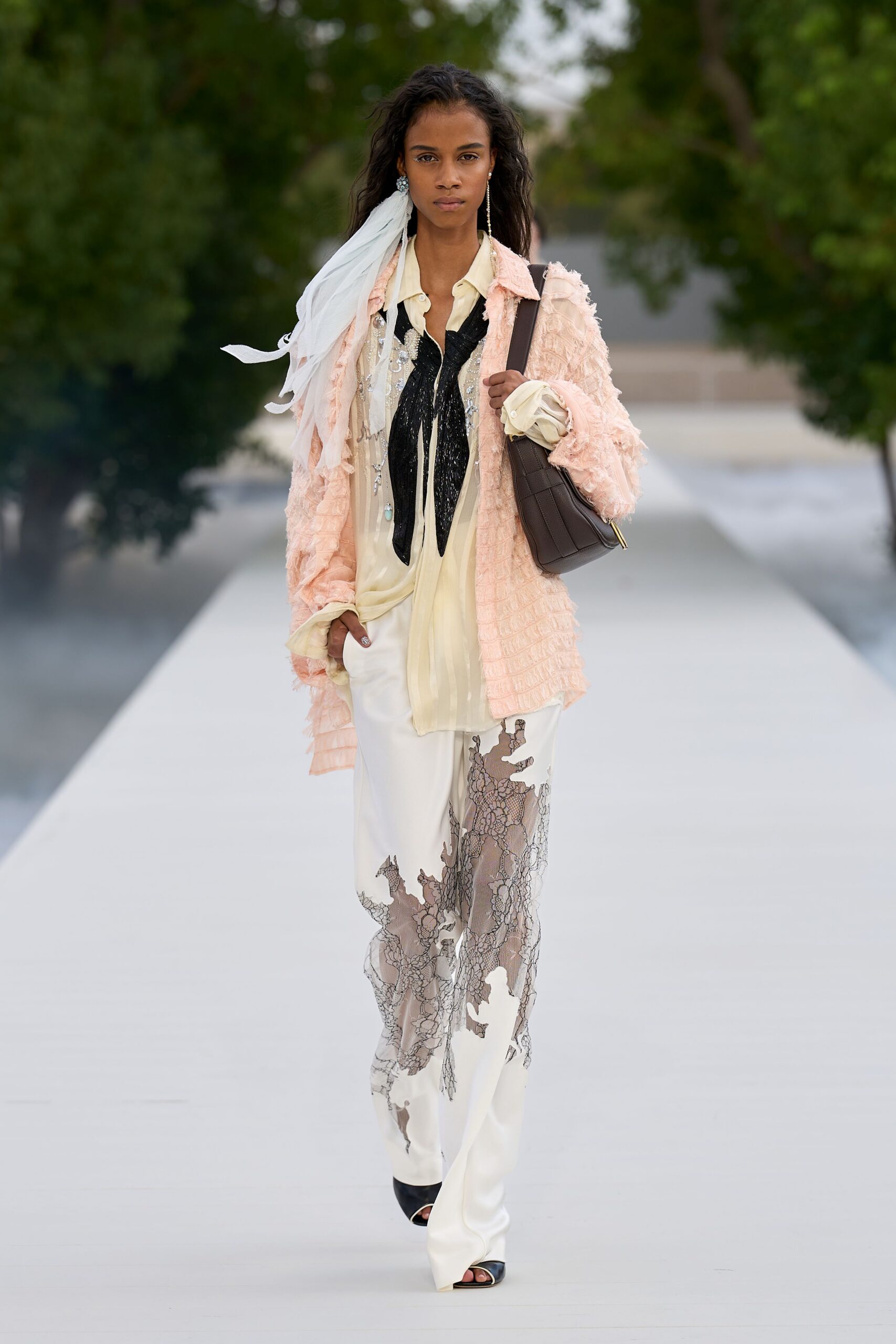 ivory lace flared embroidered sheer flowing pants