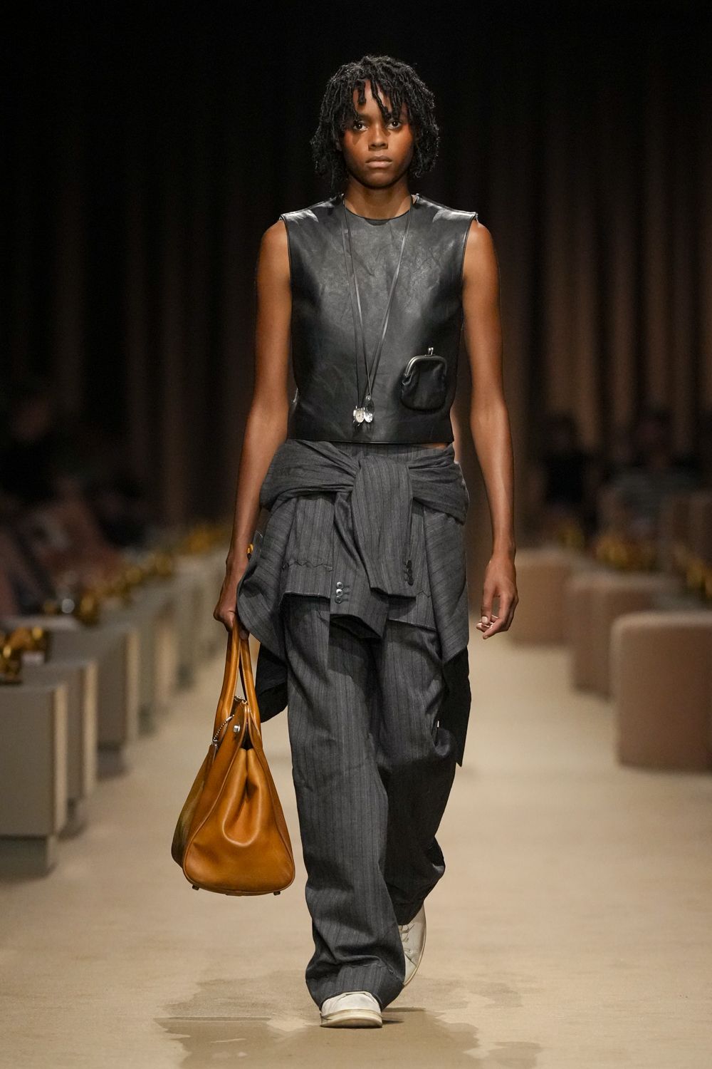 black leather shell top