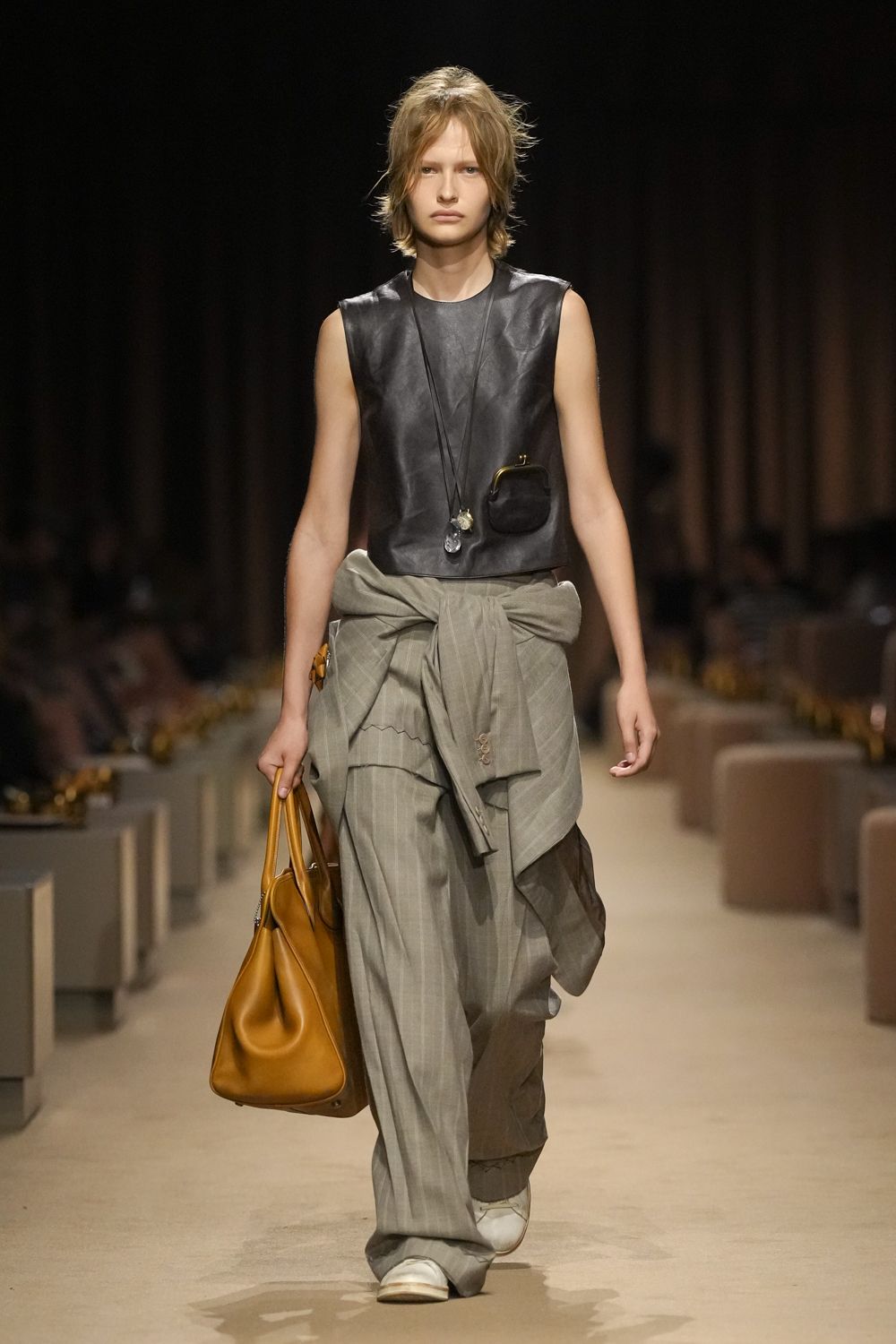 black leather shell top