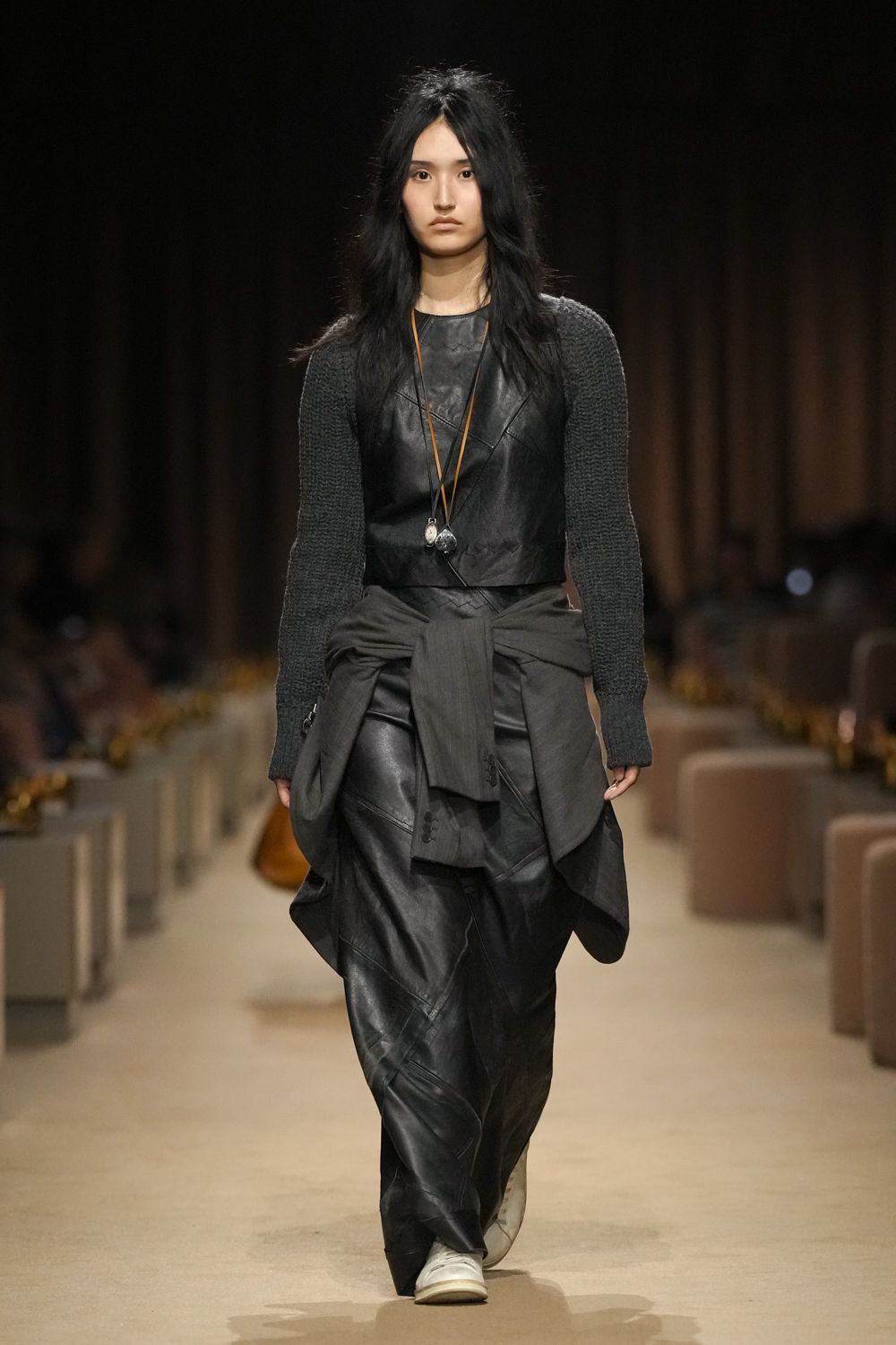 mixed-media leather sweater dress