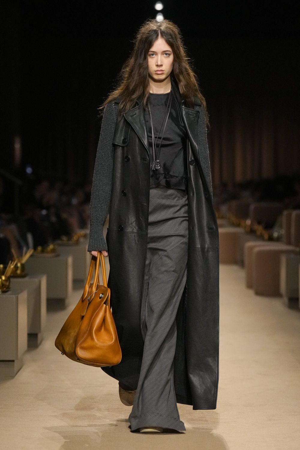 mixed-media leather trench coat