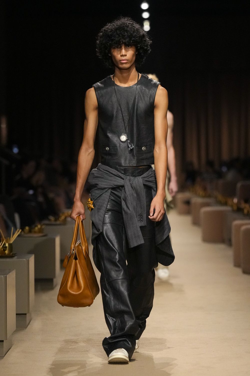 black leather sleeveless utility top