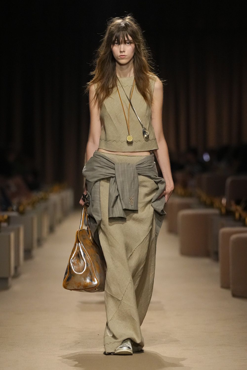 draped linen maxi skirt