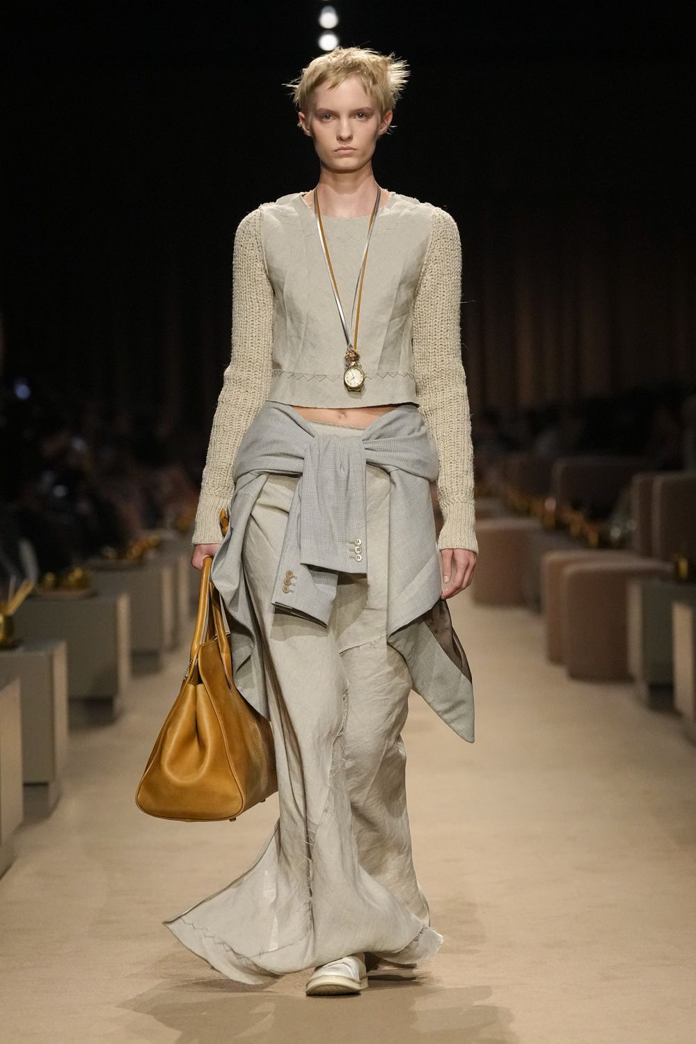 cropped mixed-media knit sleeve top