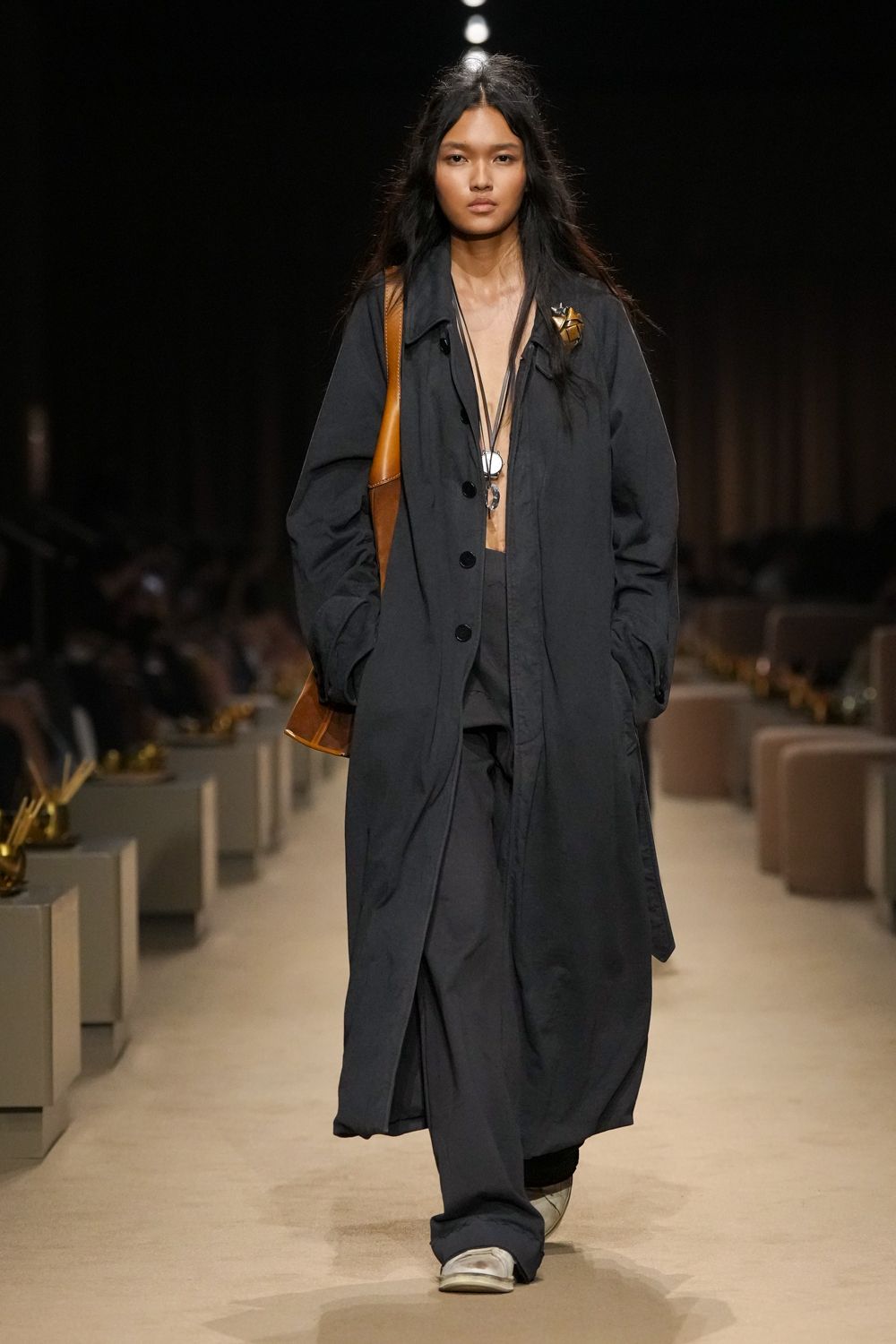 oversized charcoal single-breasted maxi coat