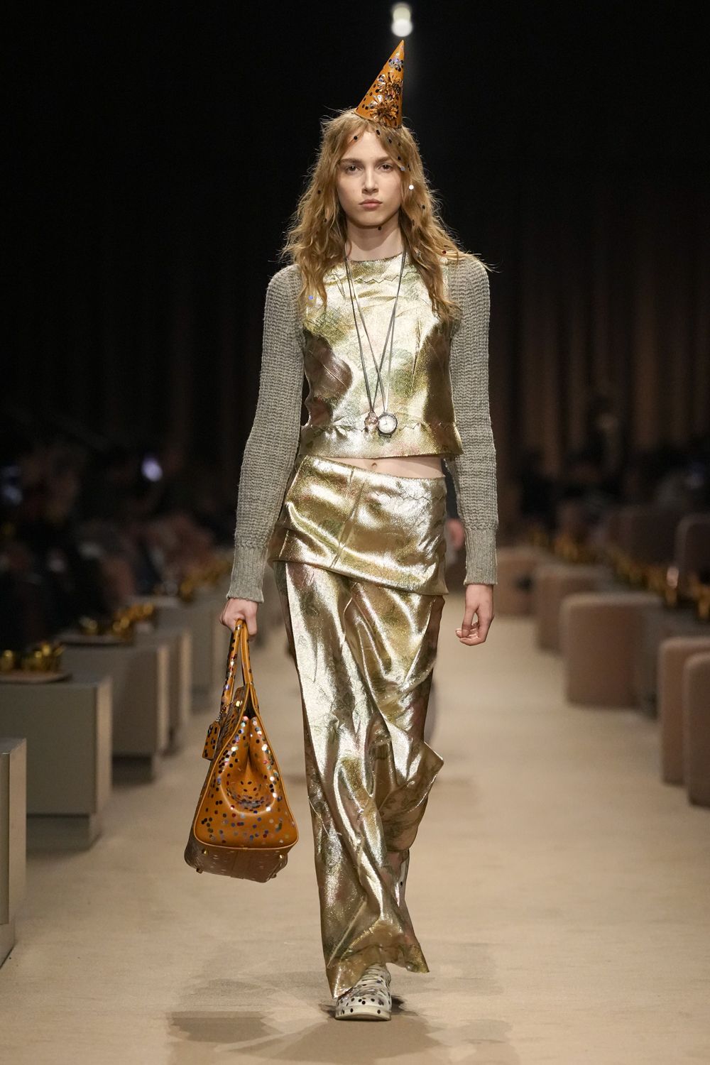 gold lamé cropped shell top