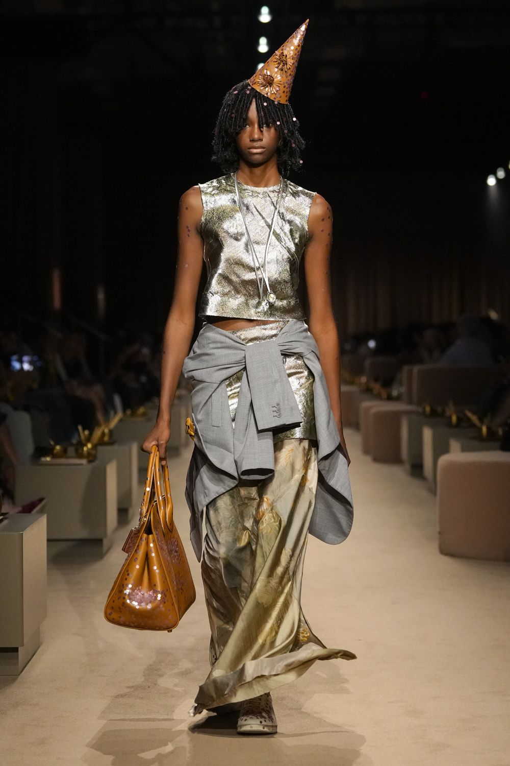 metallic cropped shell top