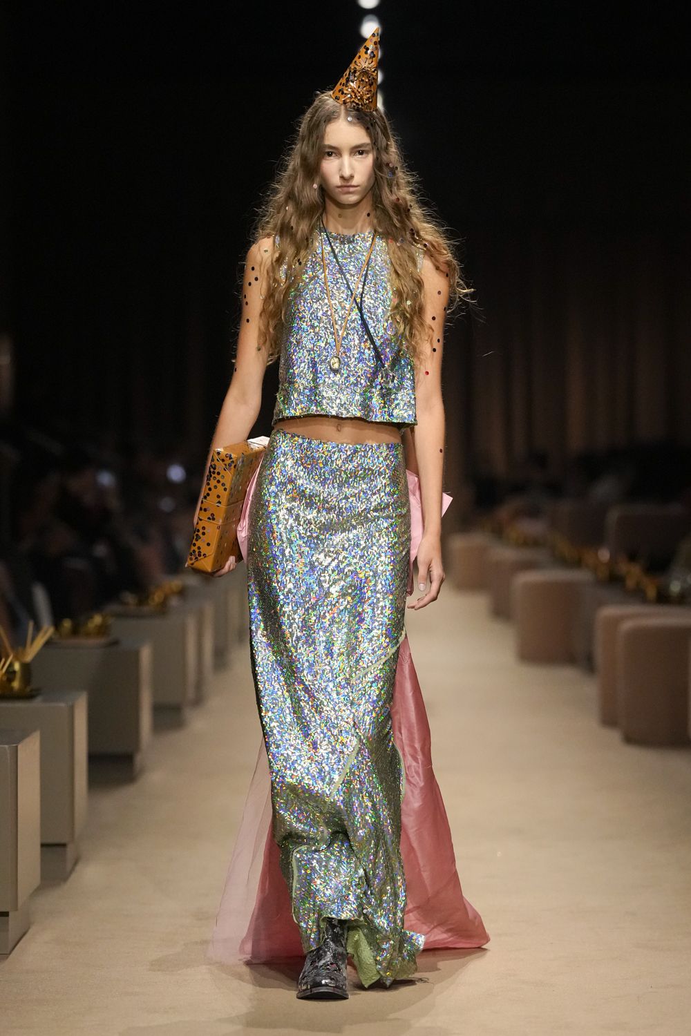 iridescent sequin crop top