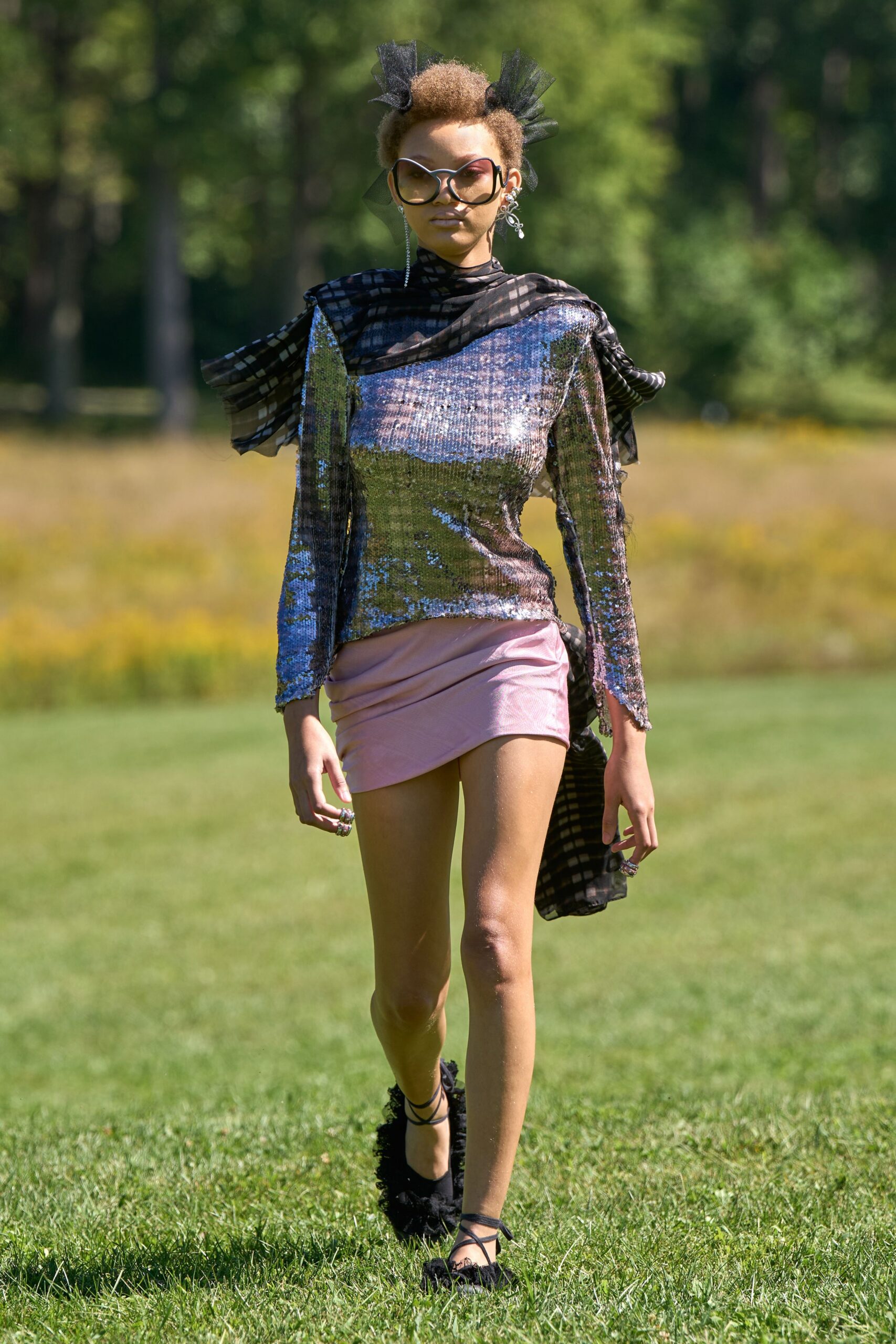 sequined high-neck long-sleeve top