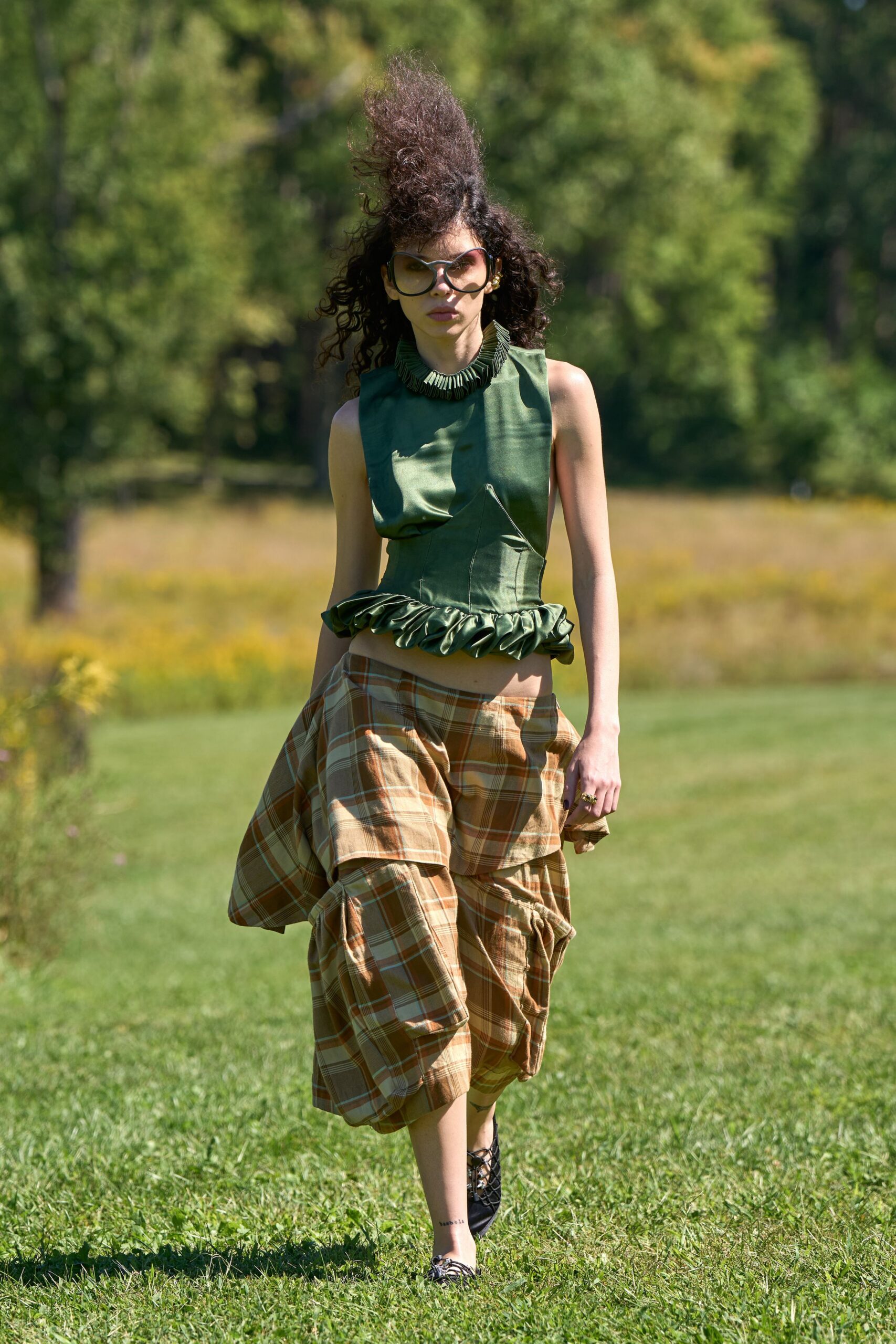 green satin peplum top