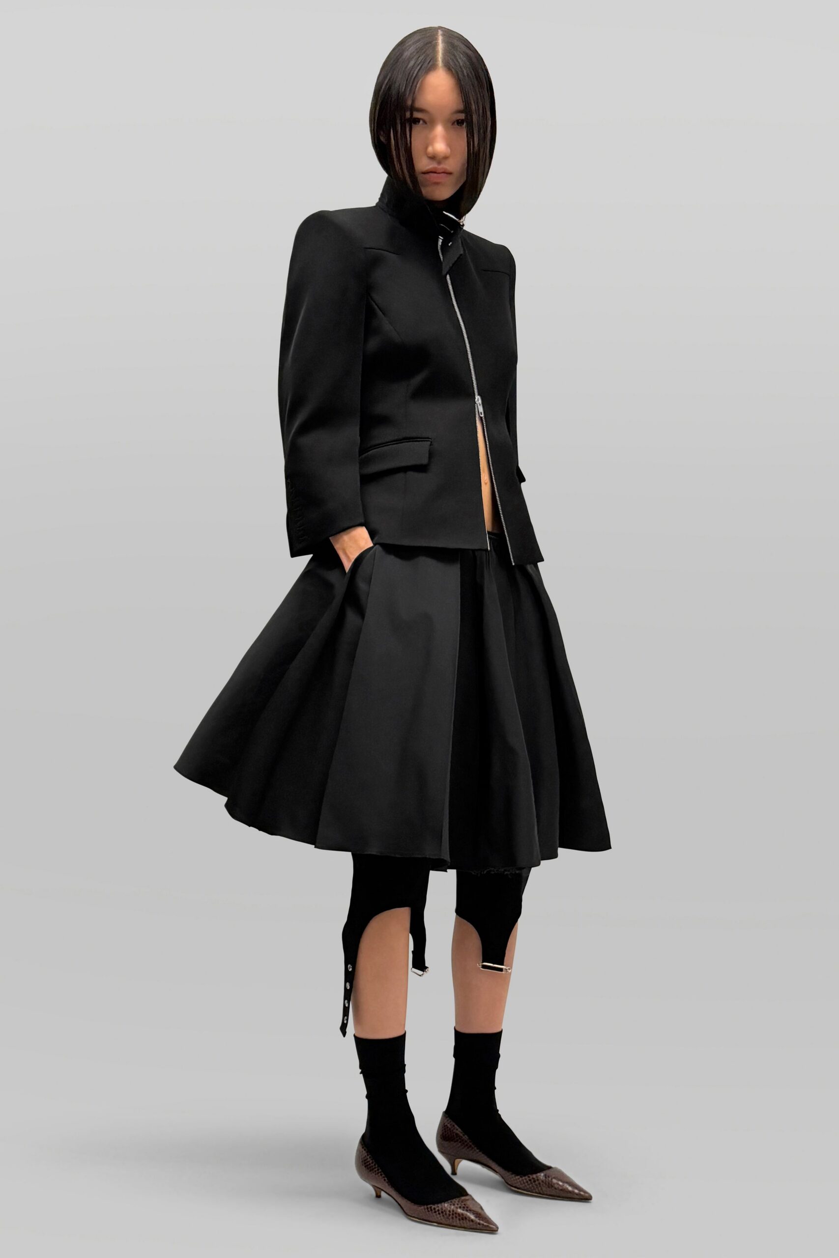 black stand-collar zip jacket