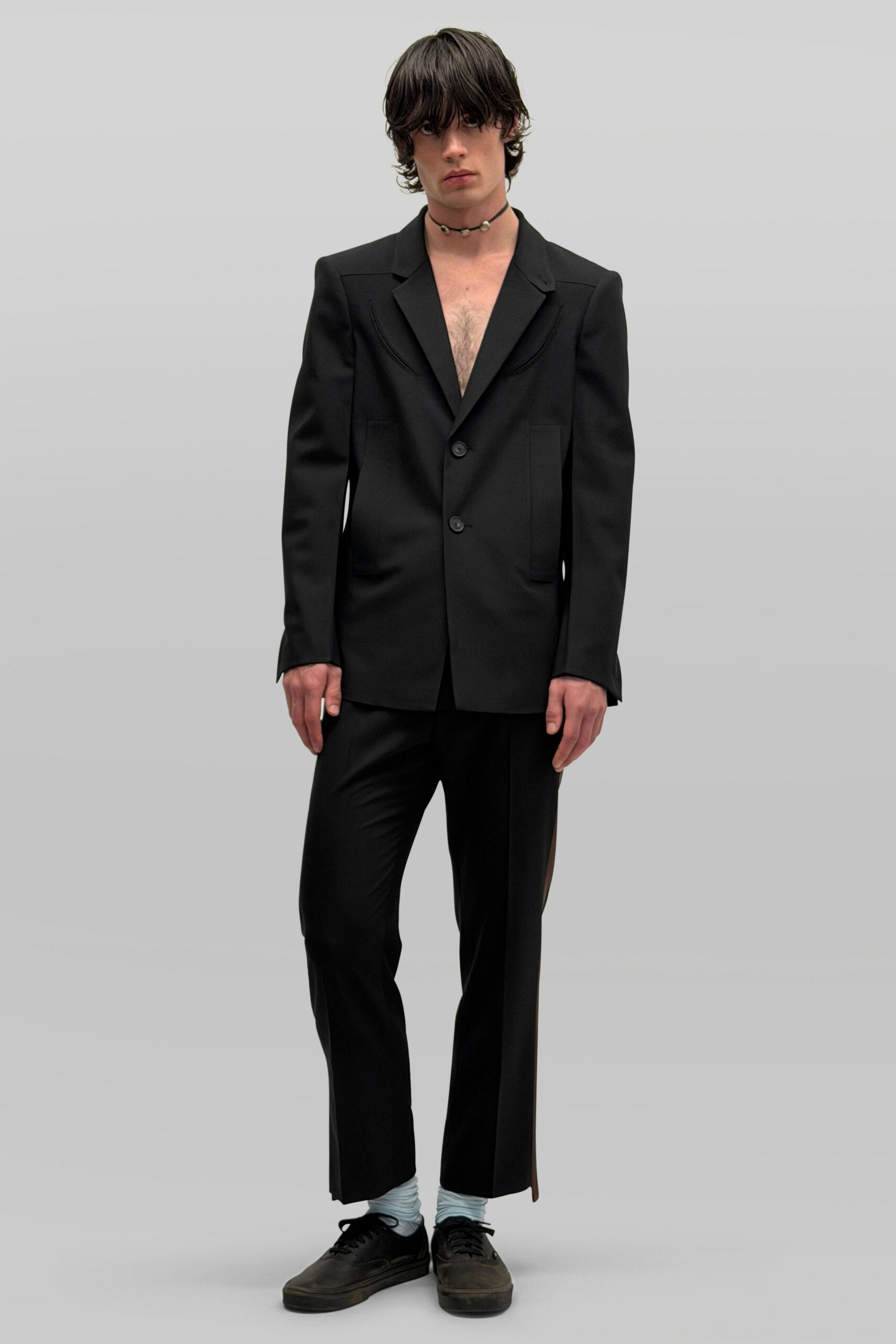 deep V black tailored blazer