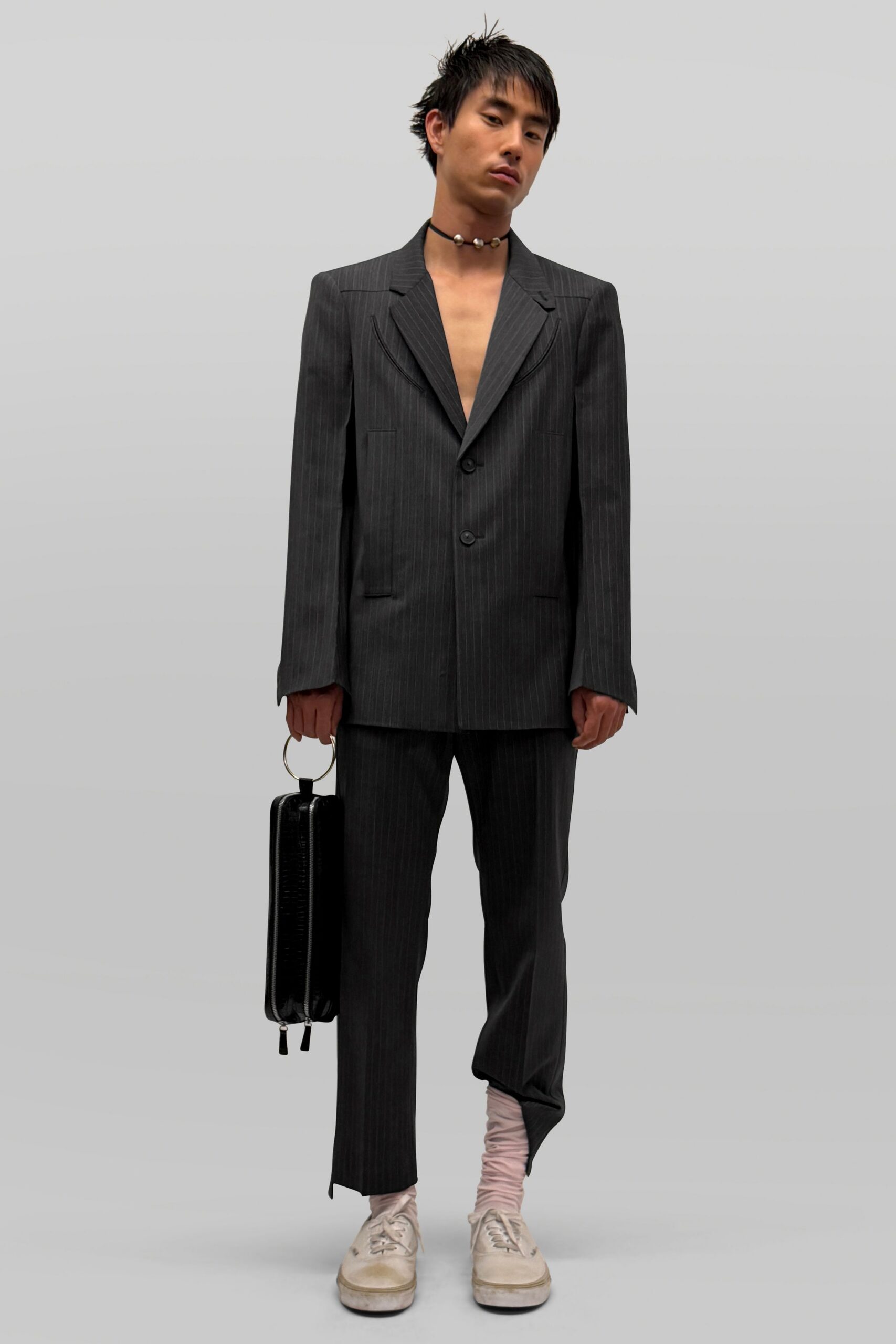gray pinstripe tailored blazer