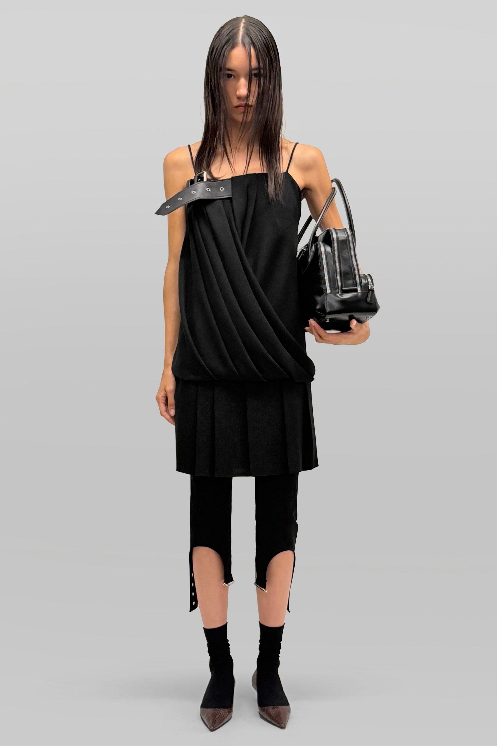 black draped camisole top