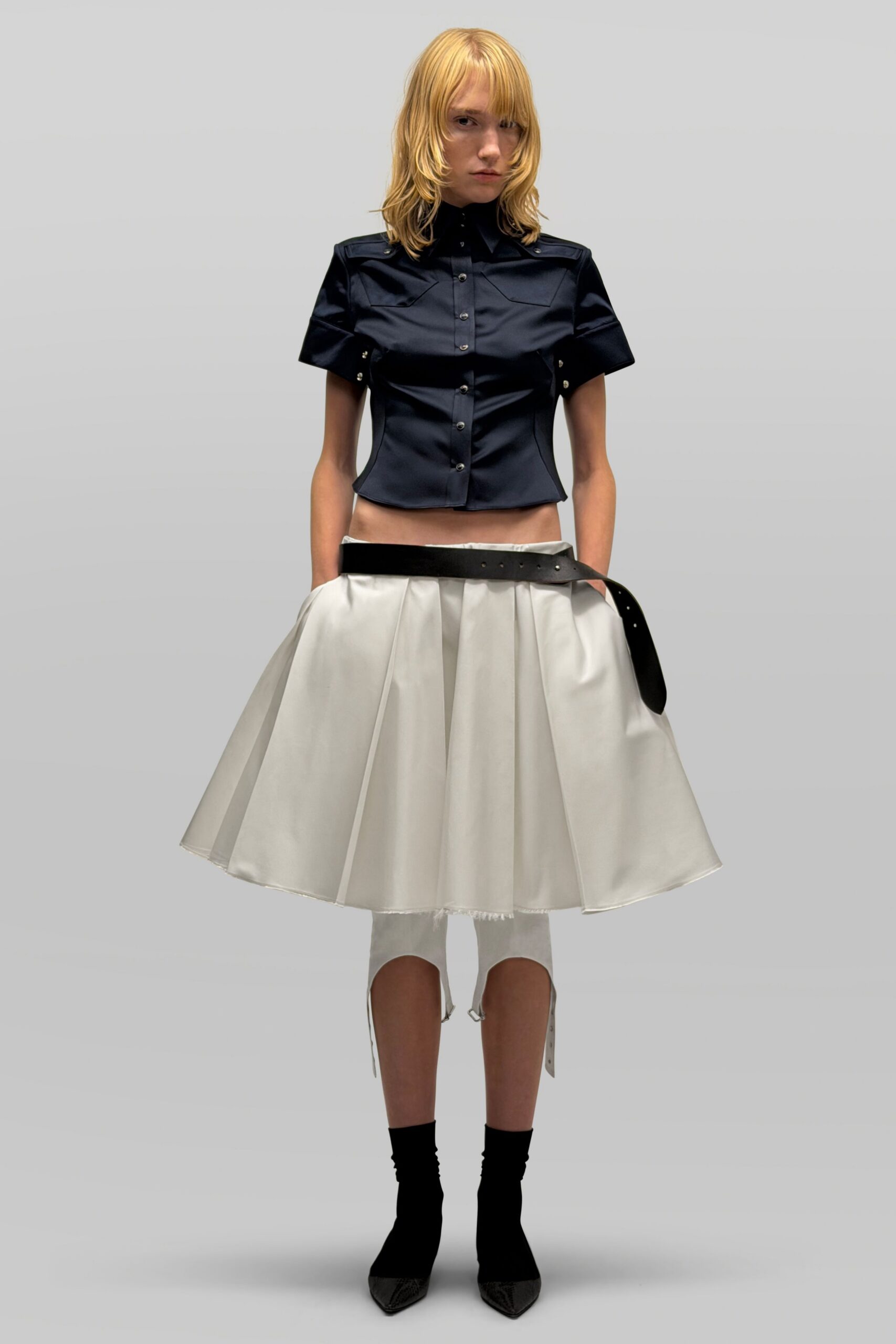 cropped satin high-neck shirt