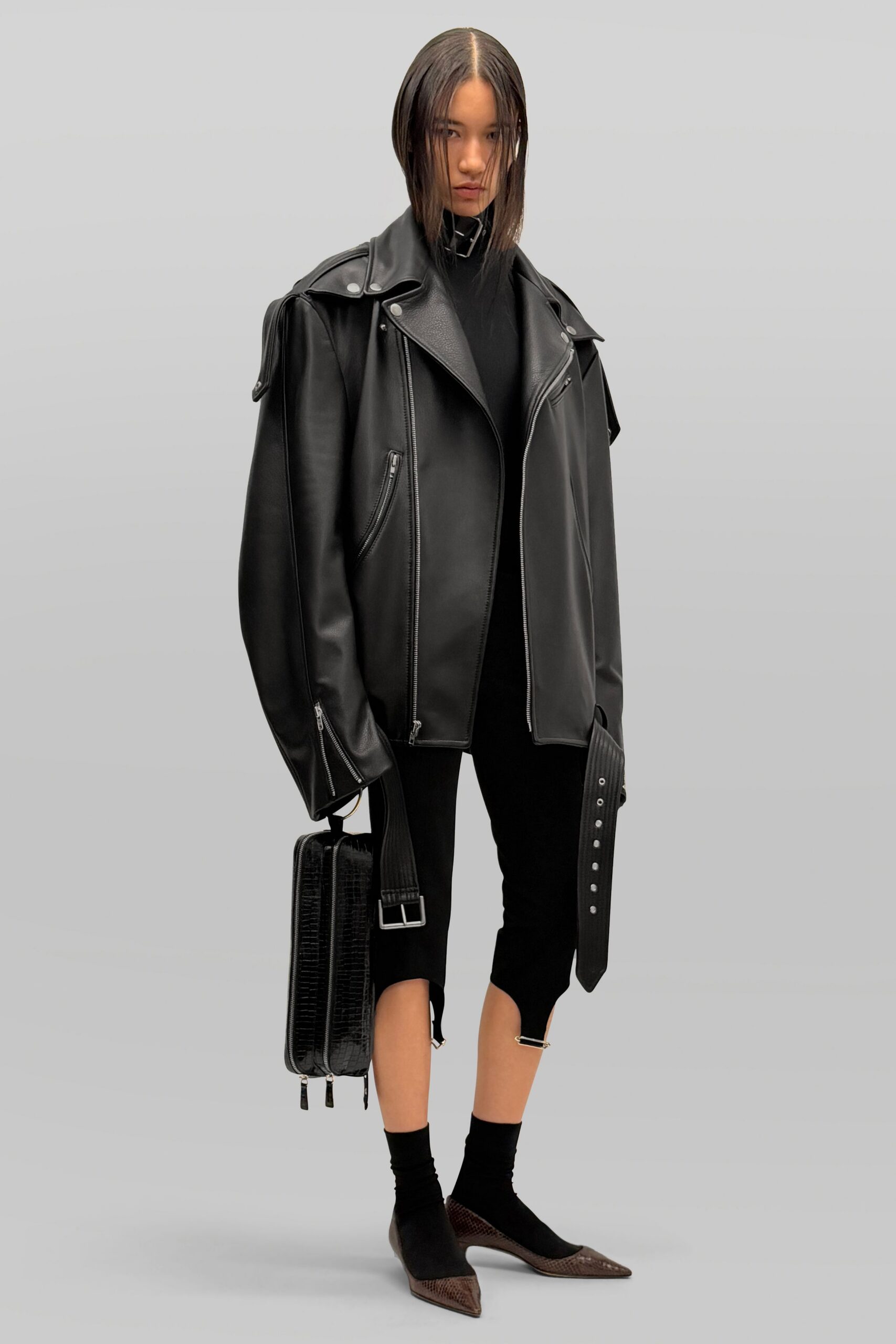 oversized leather biker jacket