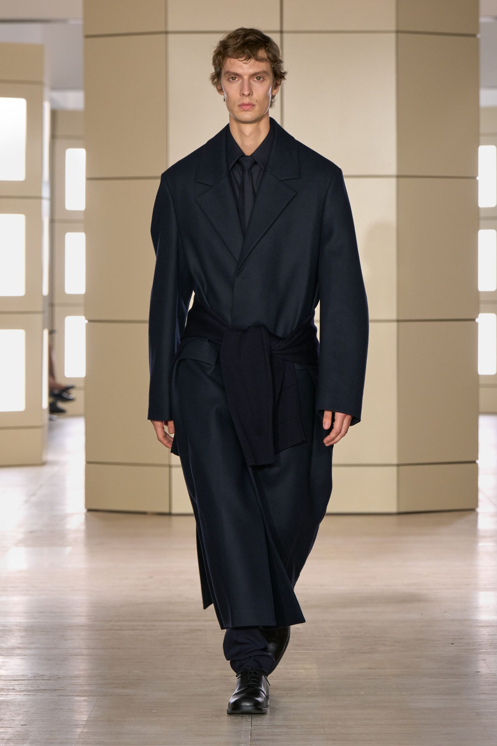 blue wool relaxed wide-leg pants