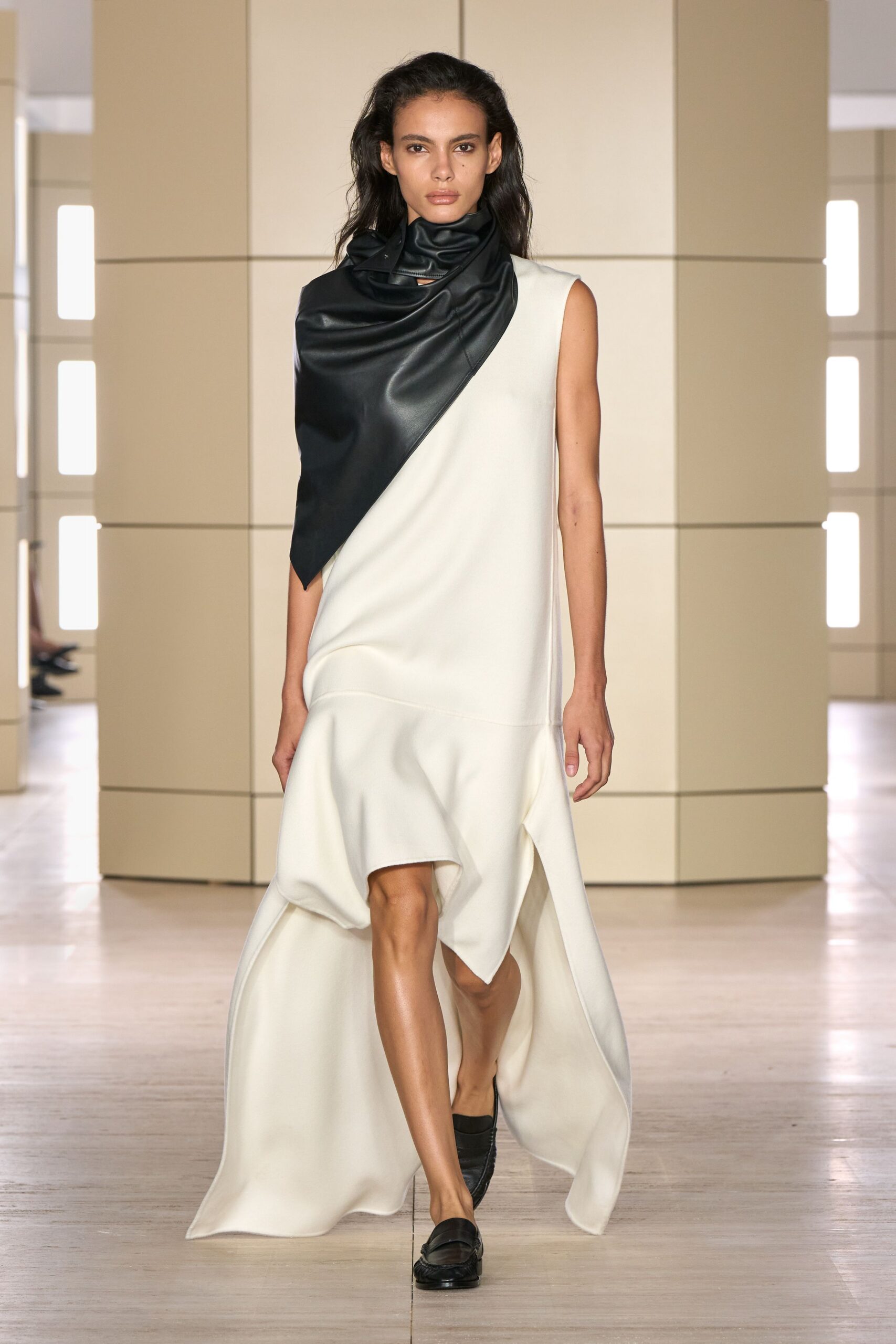 ivory unknown sleeveless high-neck draped flowing maxi maxi-dress