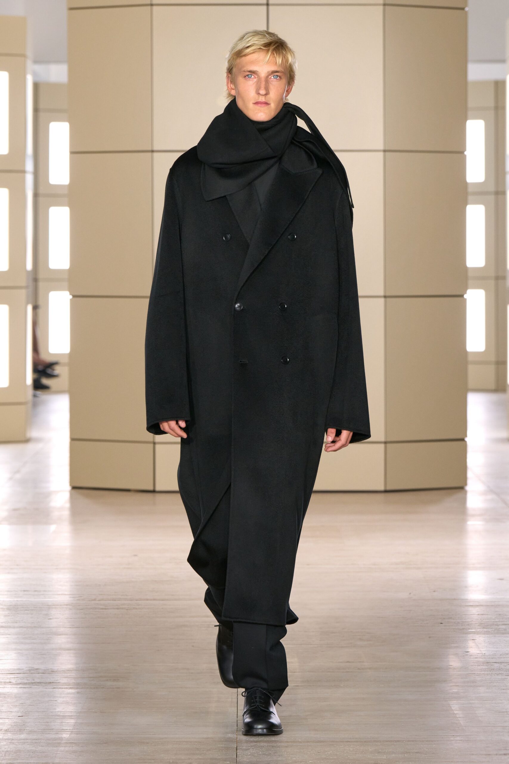 black wool relaxed straight-leg pants