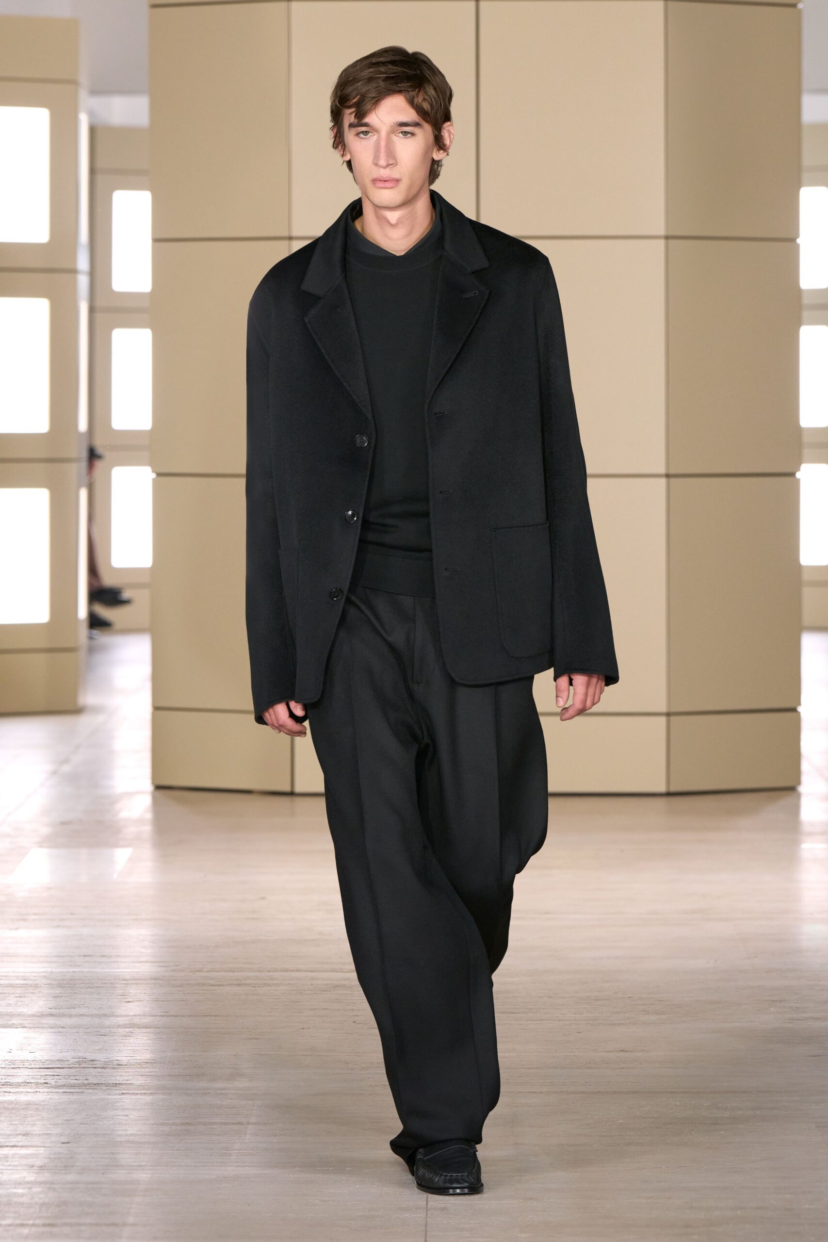 black wool relaxed wide-leg pants