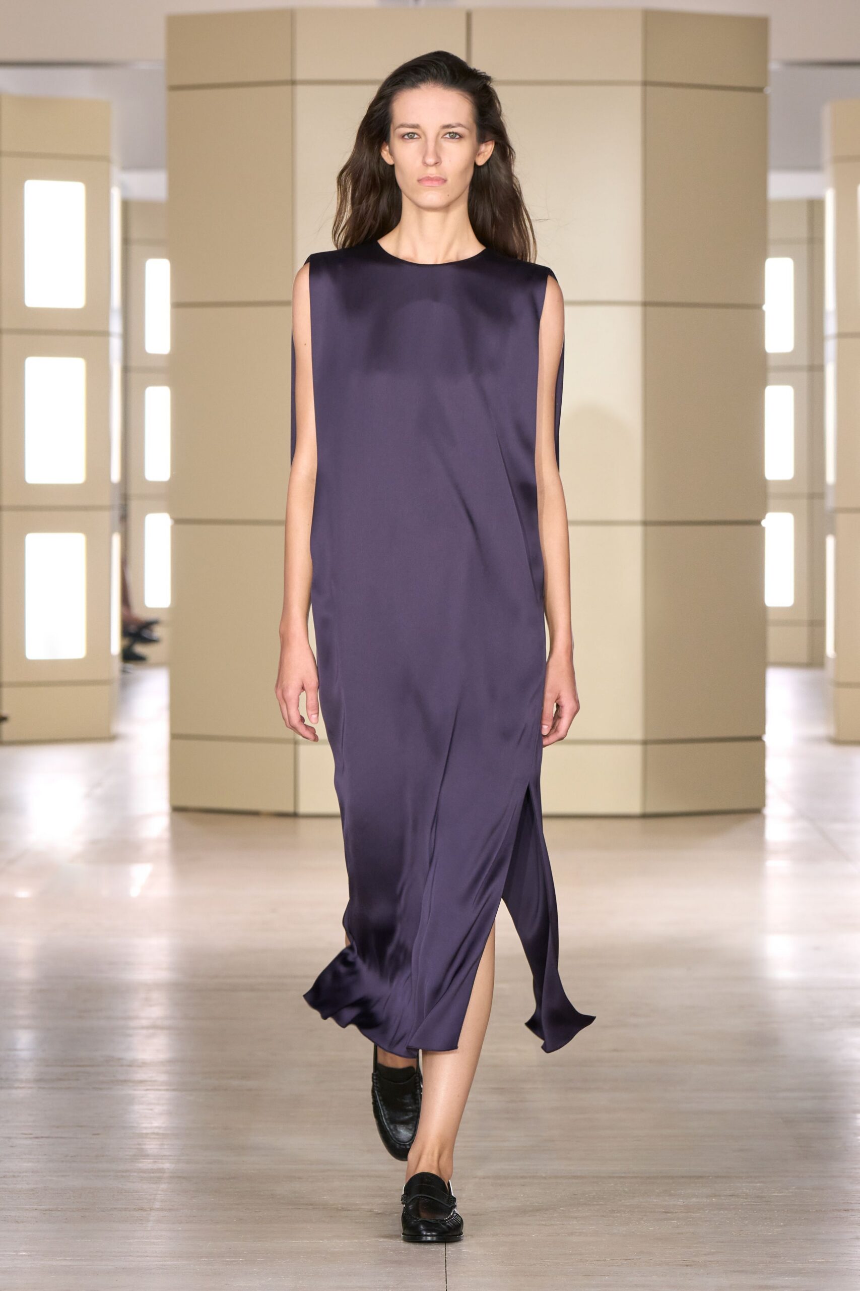 draped satin column gown