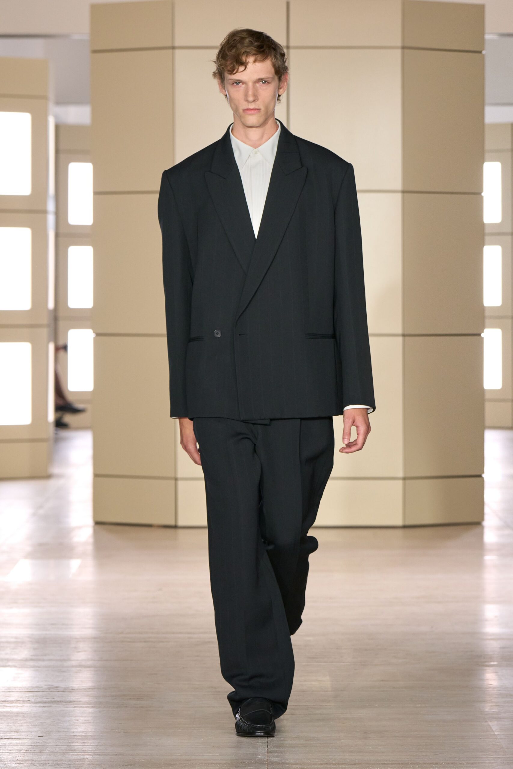 black wool relaxed wide-leg pants