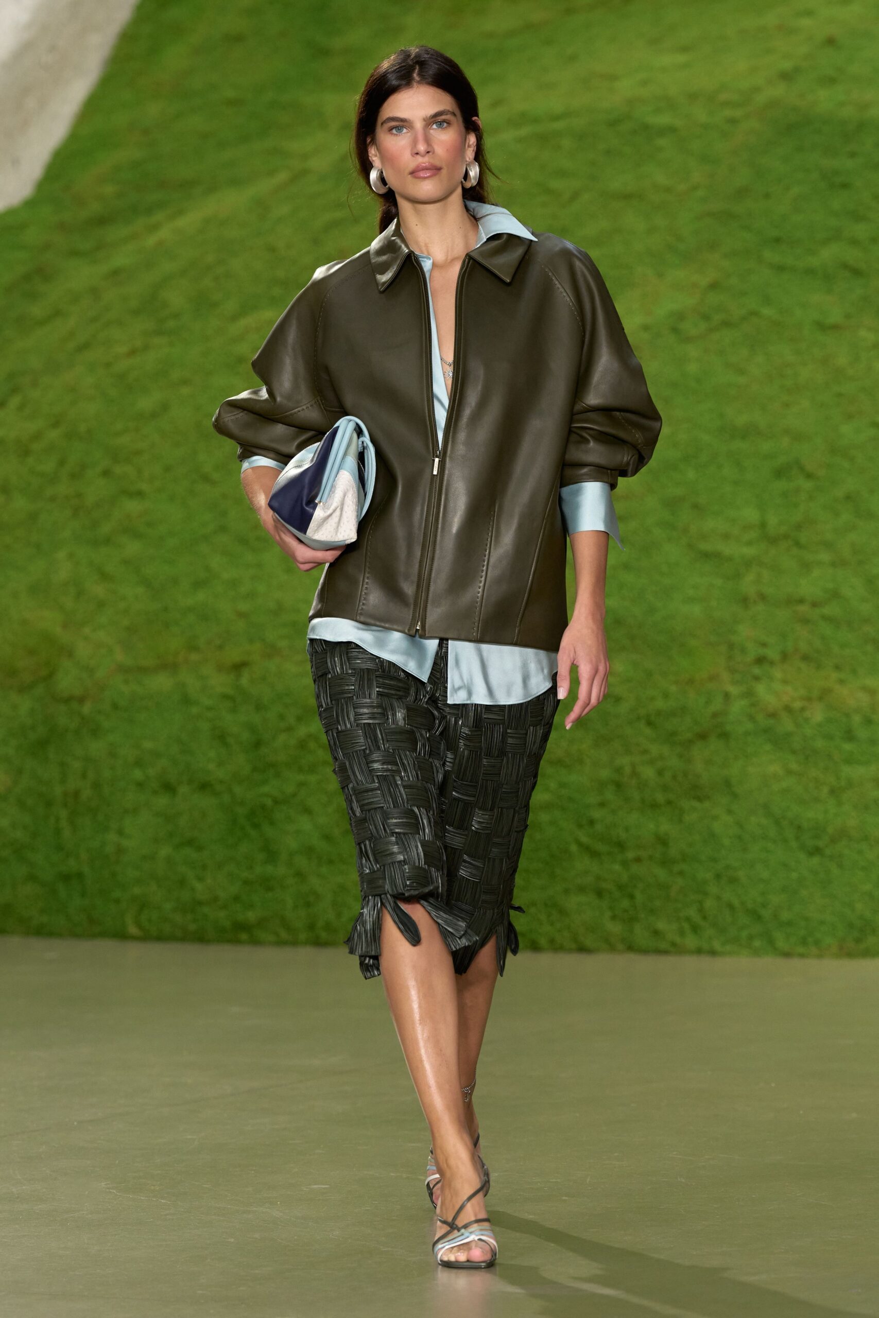 olive leather zip-front jacket