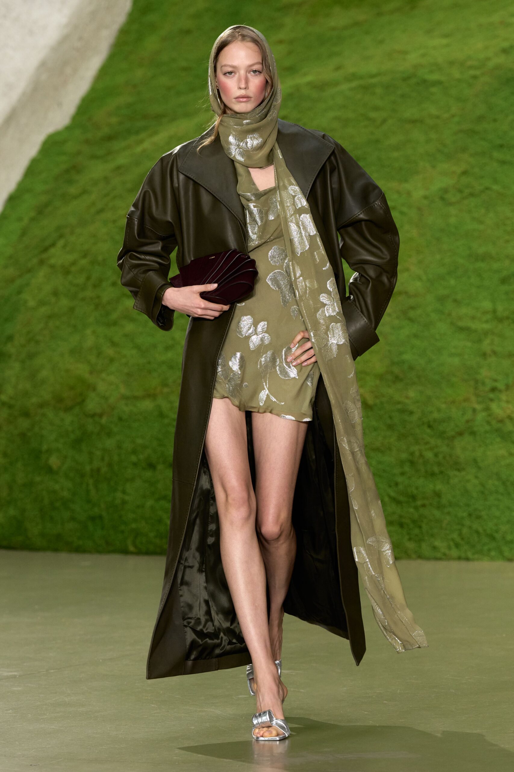 olive leather maxi coat