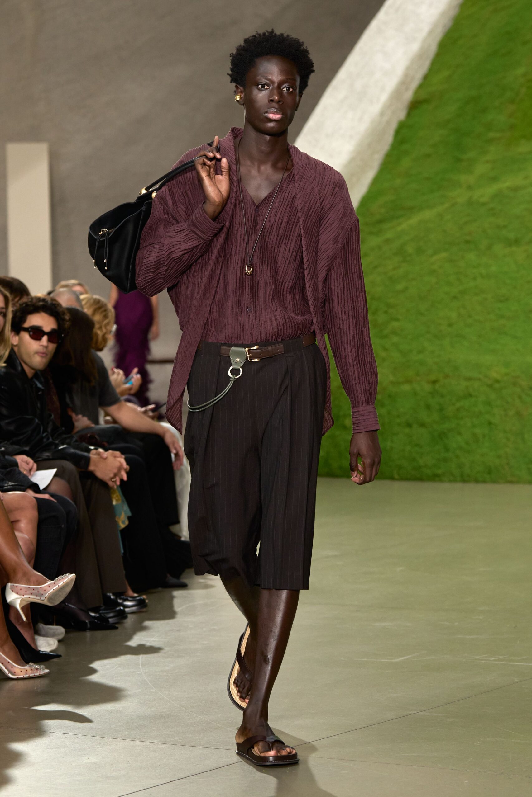 pleated maroon v-neck blouse