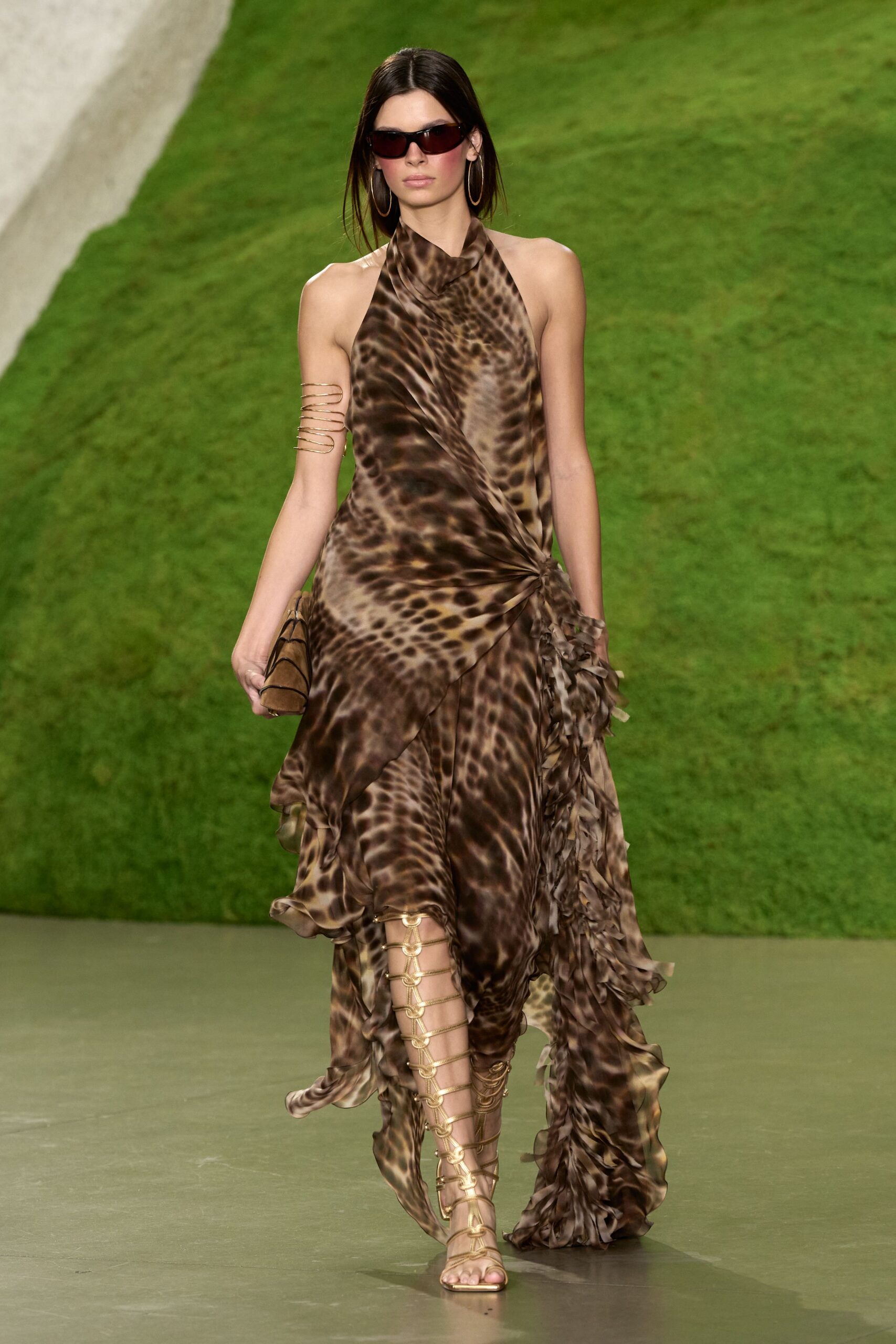 leopard-print halter evening gown
