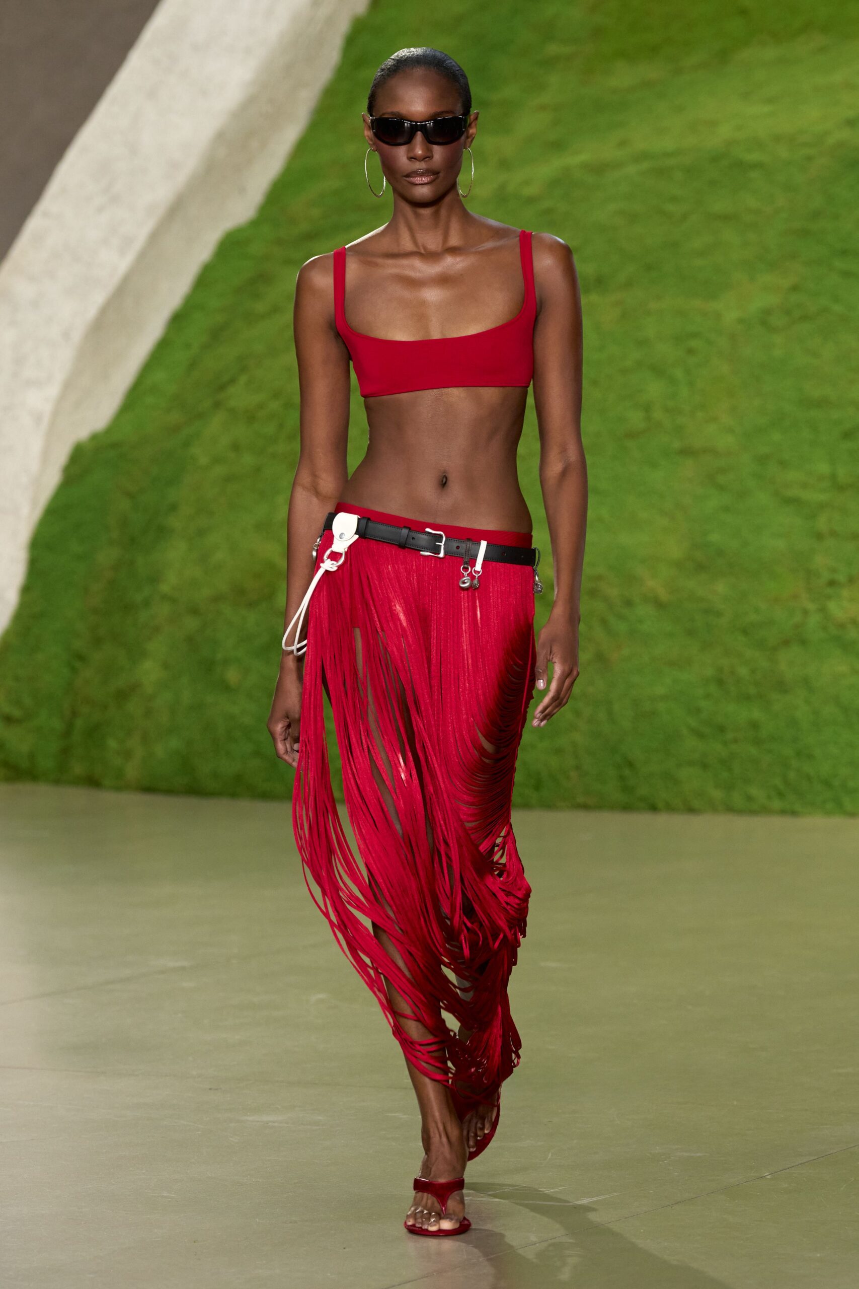 red fringe maxi skirt