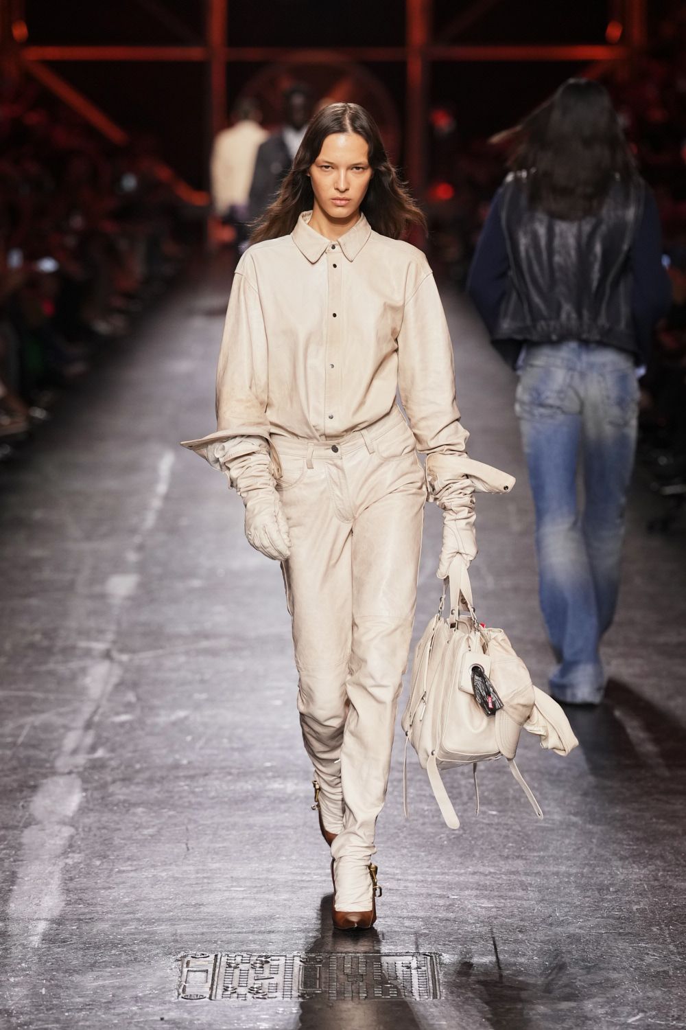 ivory leather shirt and pants set