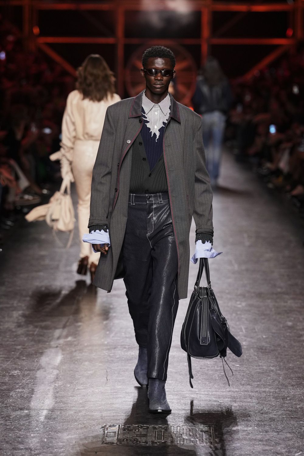 oversized pinstripe gray coat