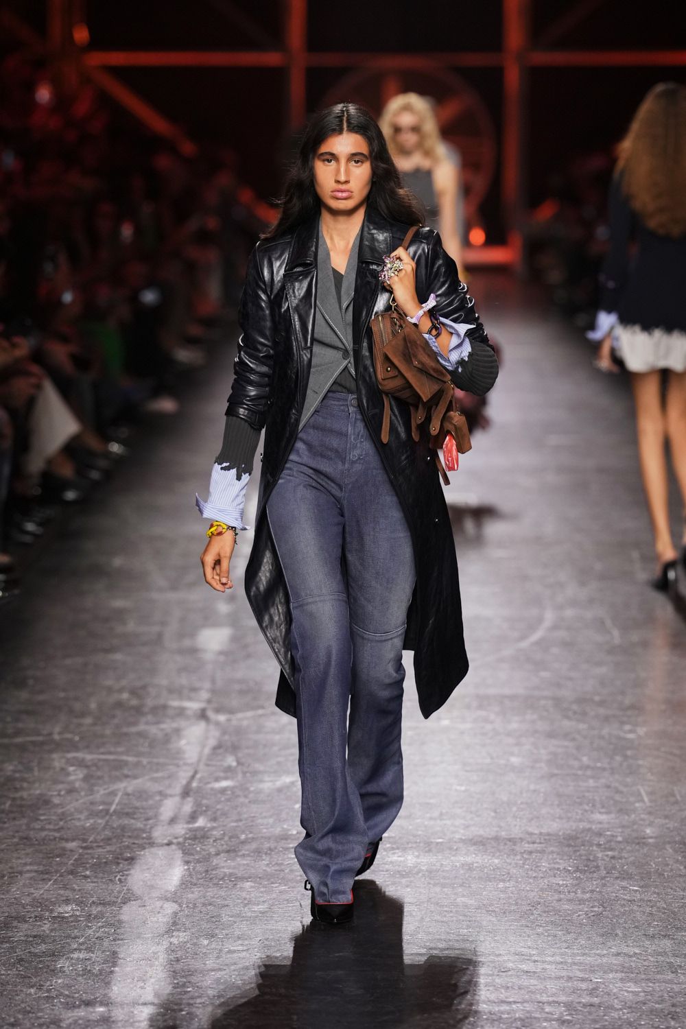 black leather long coat