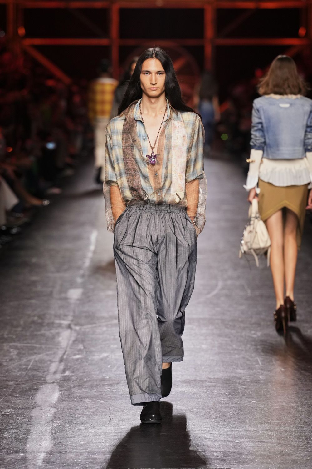 sheer printed collared shirt