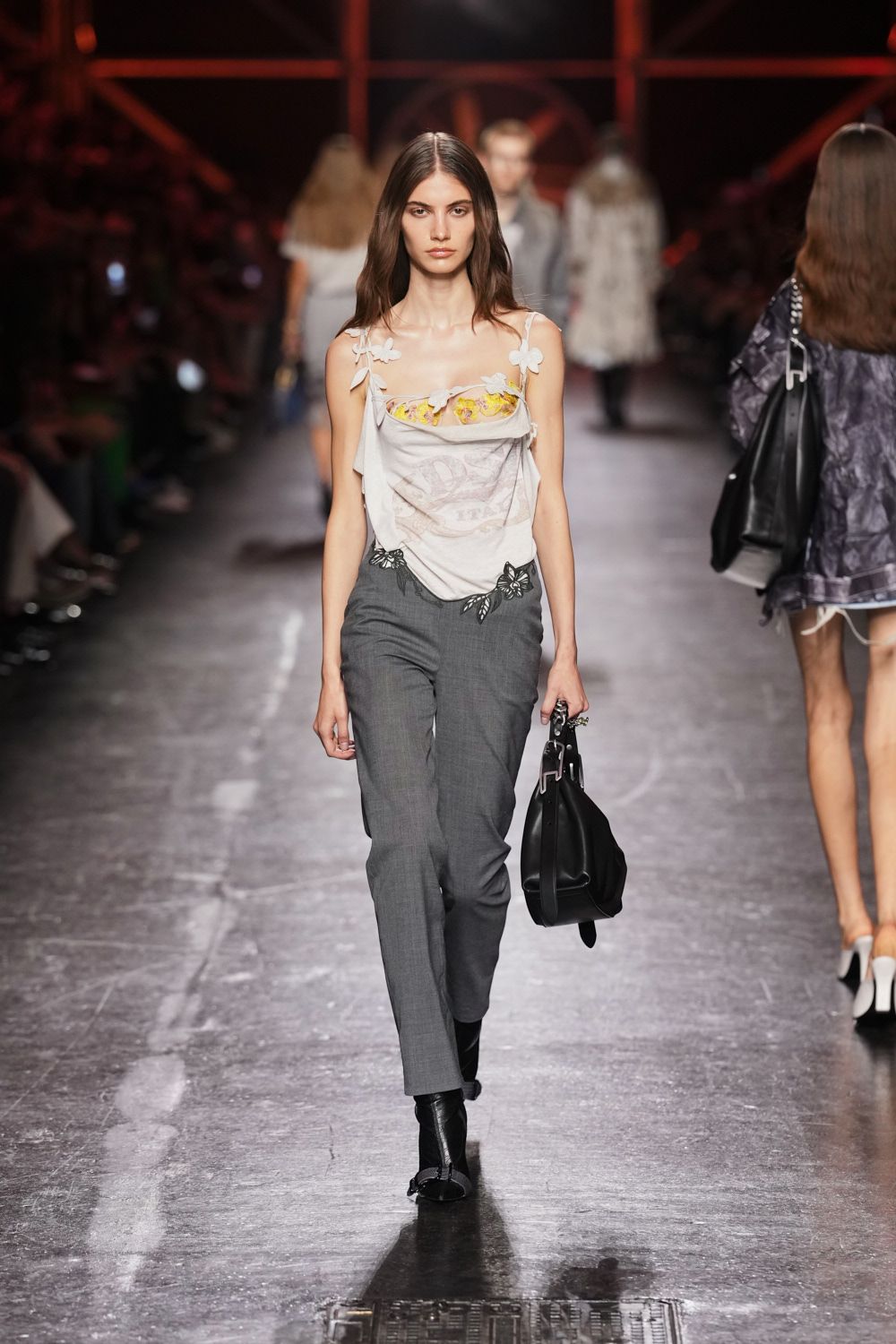 floral appliqué sheer camisole top