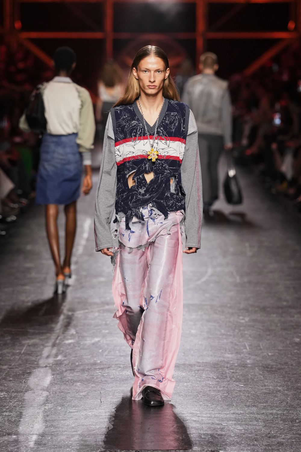 deconstructed printed knit sweater